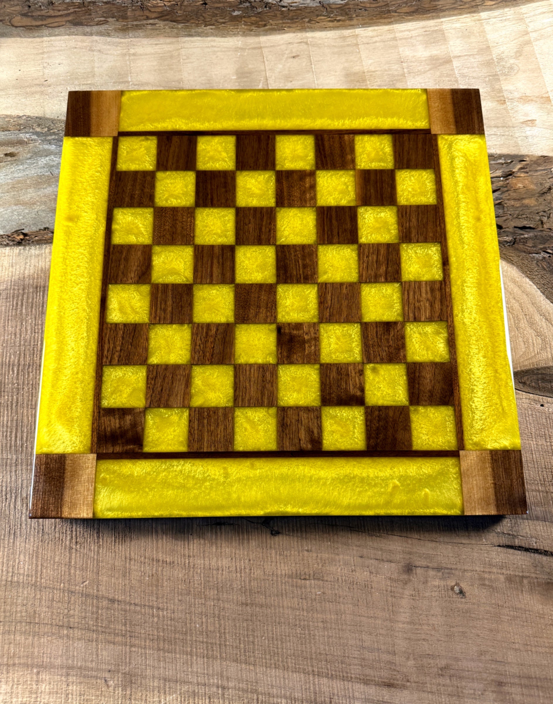Vivid Yellow Walnut Chess Board (Chess Set Included)