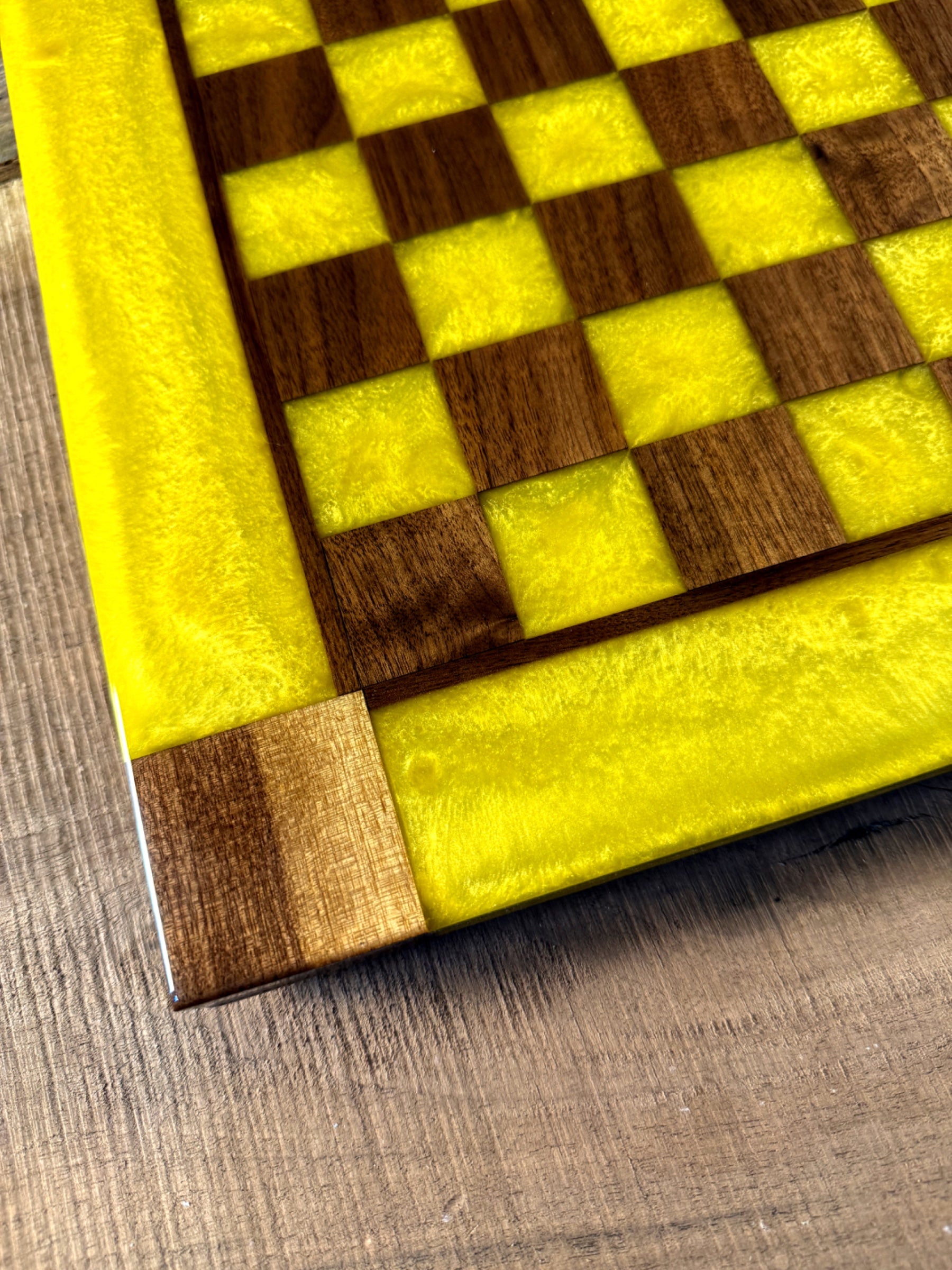 Vivid Yellow Walnut Chess Board (Chess Set Included)