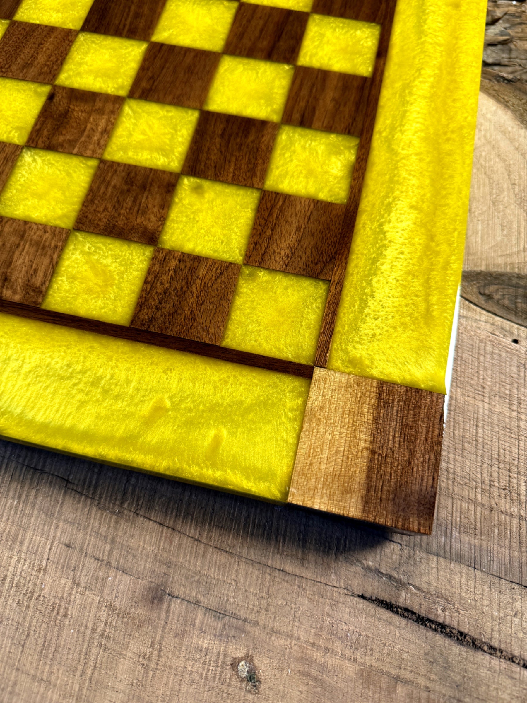 Vivid Yellow Walnut Chess Board (Chess Set Included)