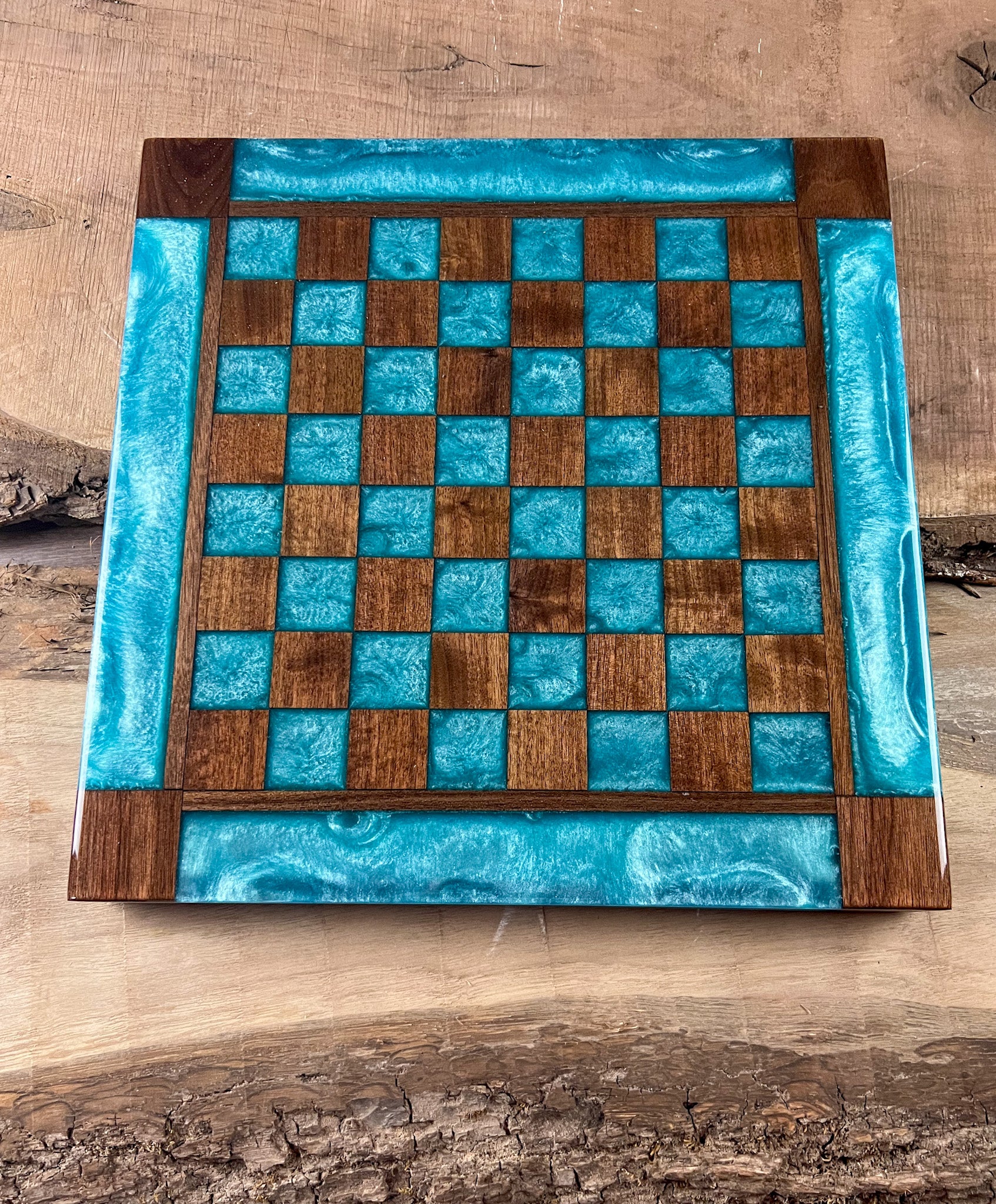 Turquoise Diamond Black Walnut Chess Board (With Border)