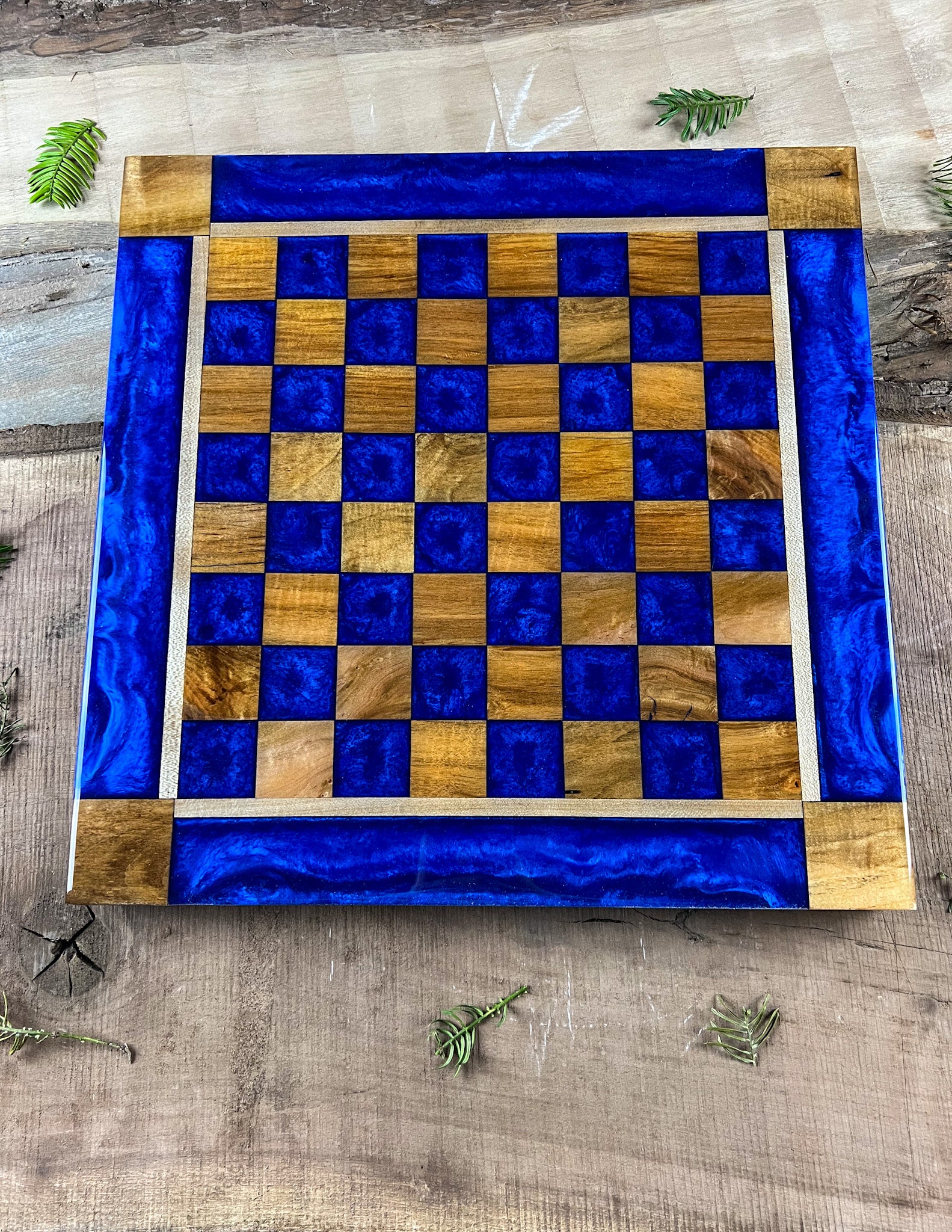 Deep Blue Maple Wood Chess Board (With Border)