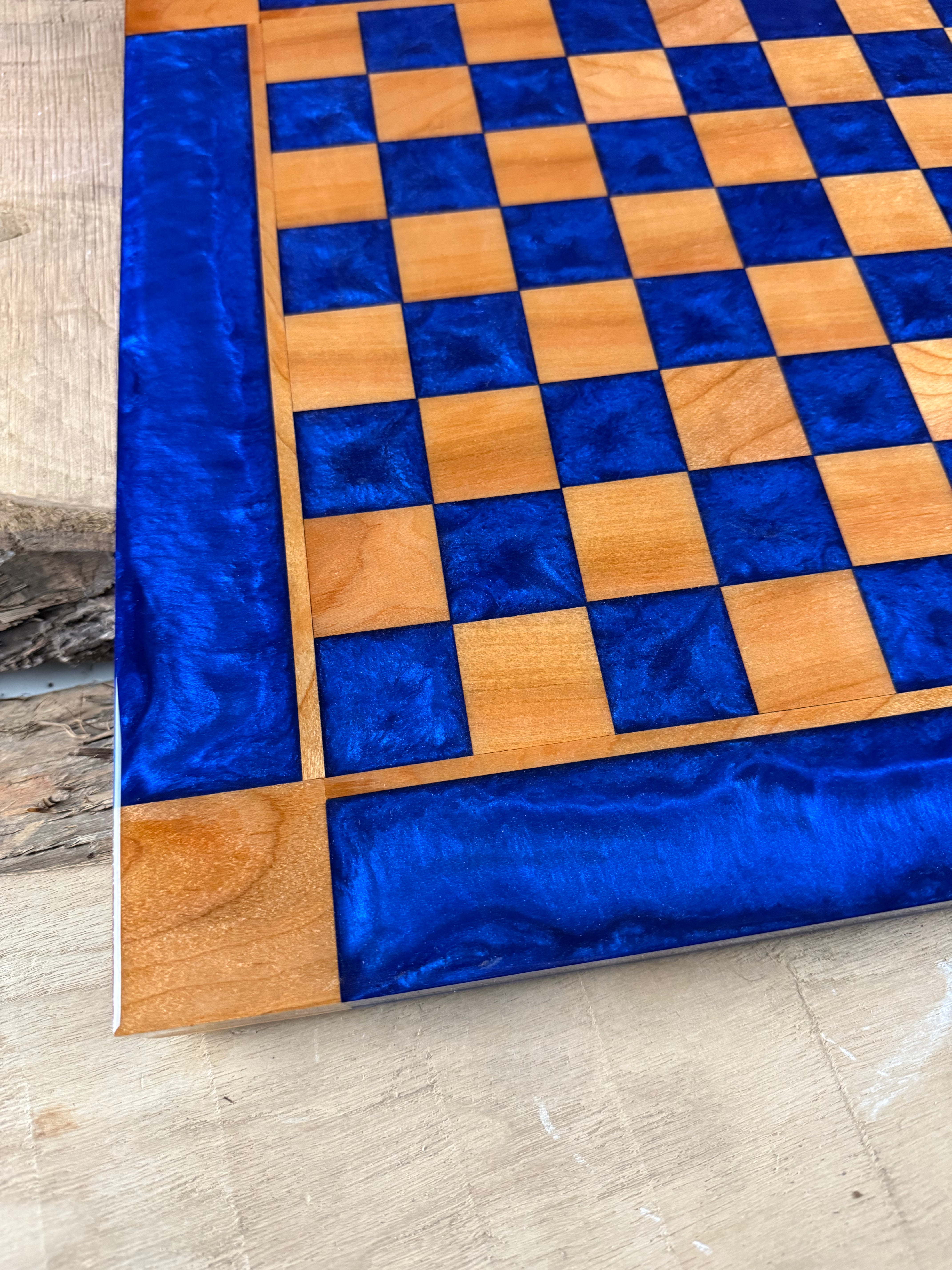 Deep Blue Cherry Wood Chess Board