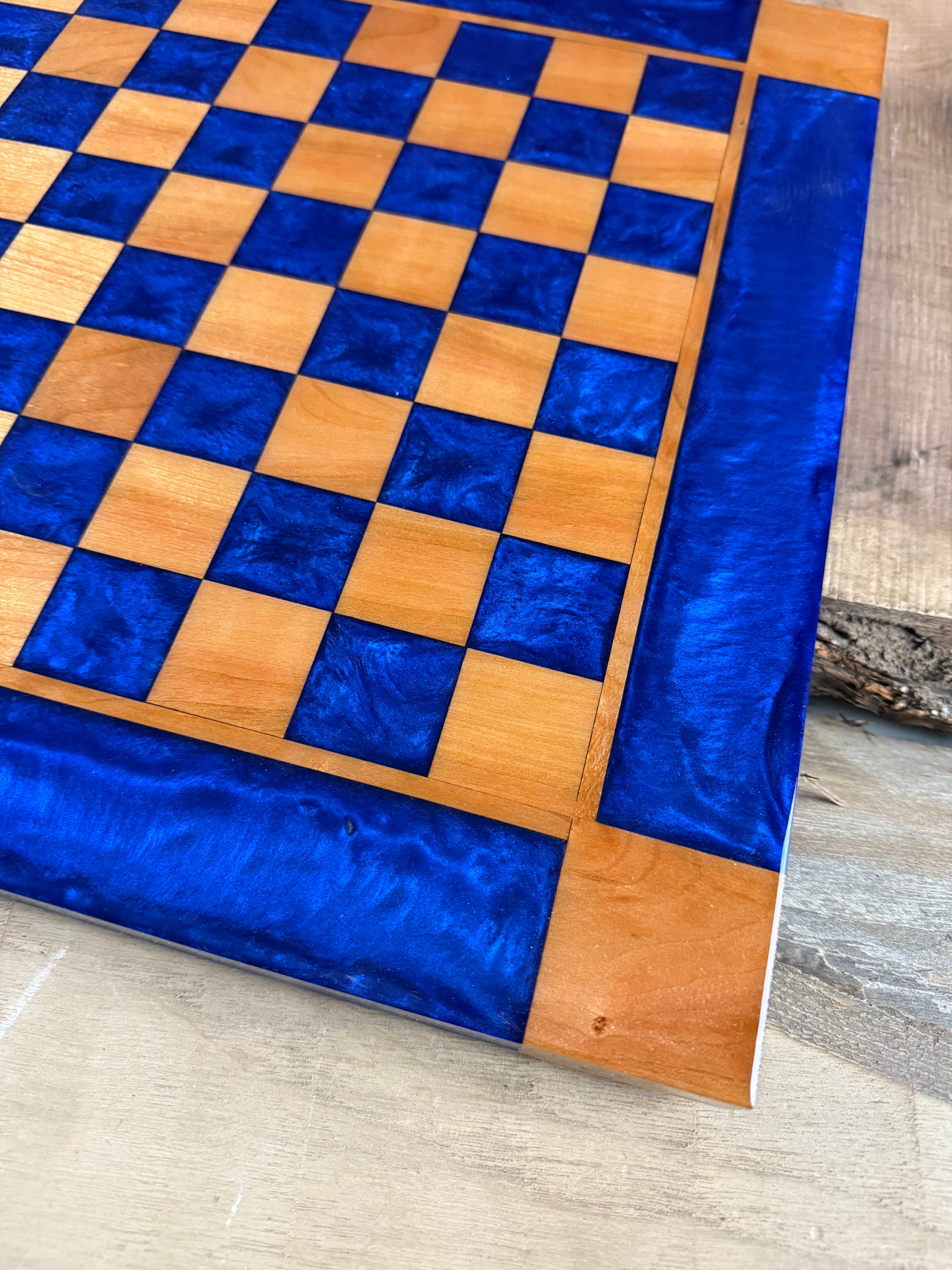 Deep Blue Cherry Wood Chess Board