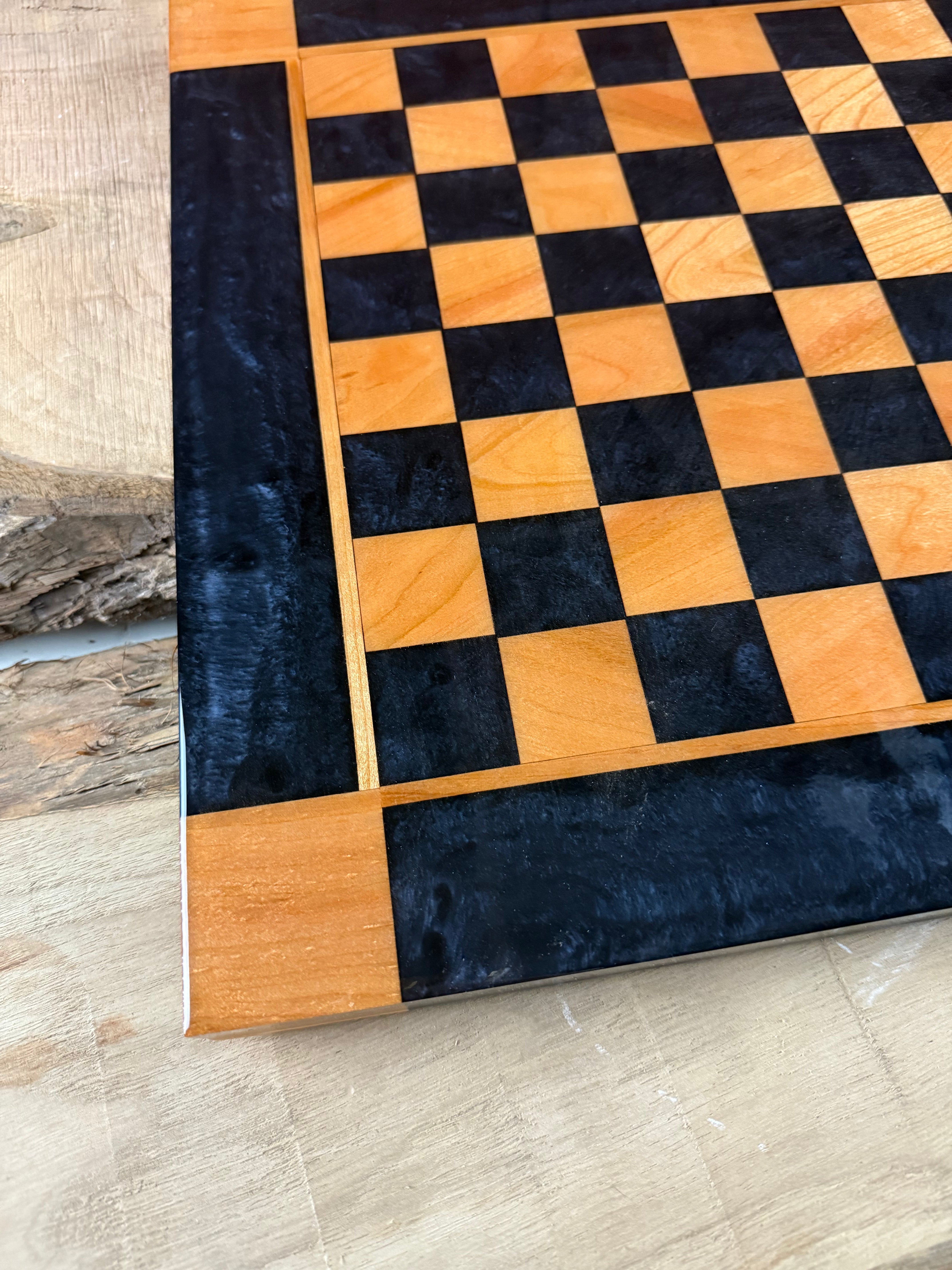 Black Onyx Cherry Wood Chess Board (Glass Chess Set Included)