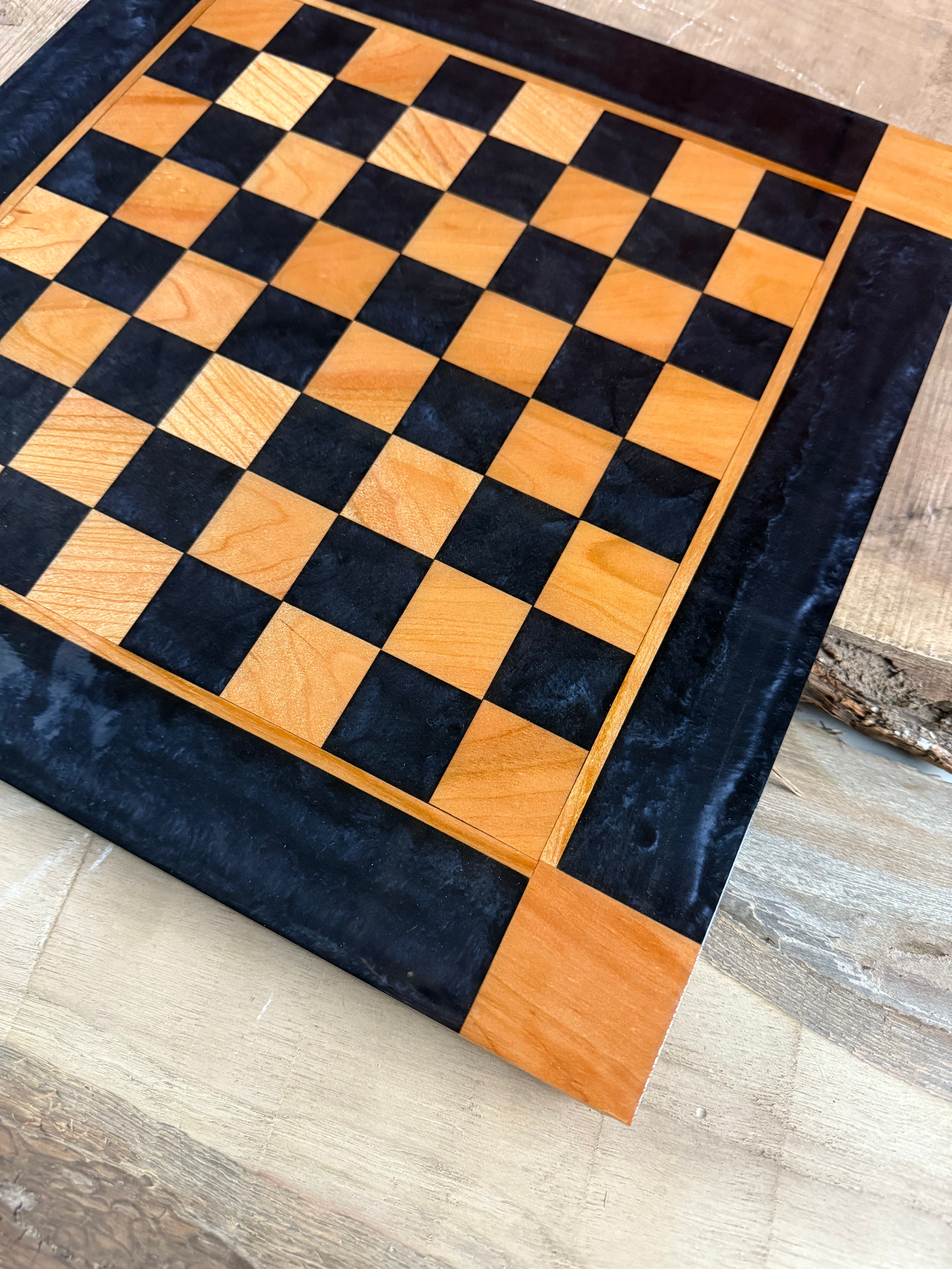 Black Onyx Cherry Wood Chess Board (Glass Chess Set Included)