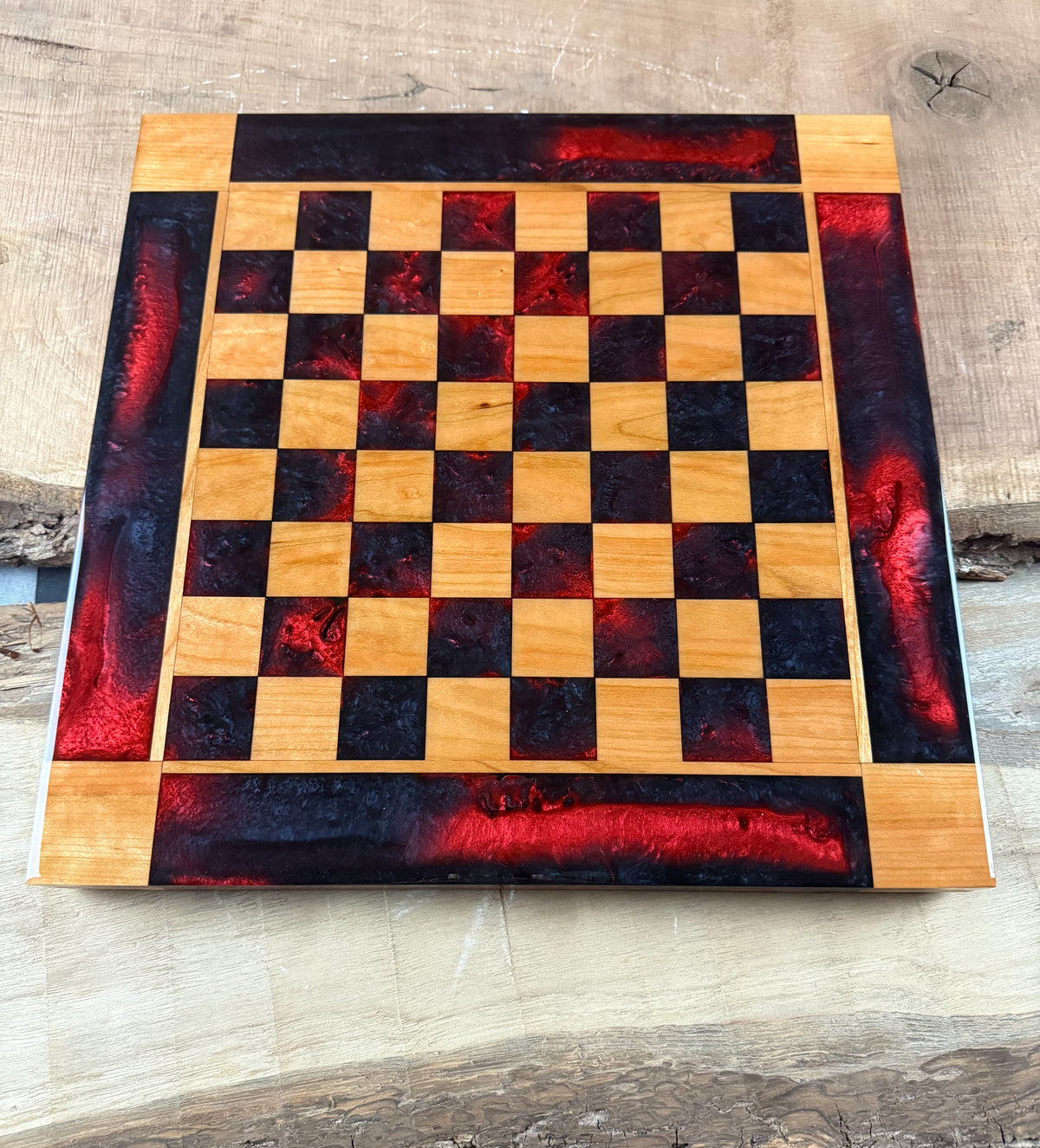 Black Onyx/Red Lava Cherry Wood Chess/Checker Board | Southern River Tables