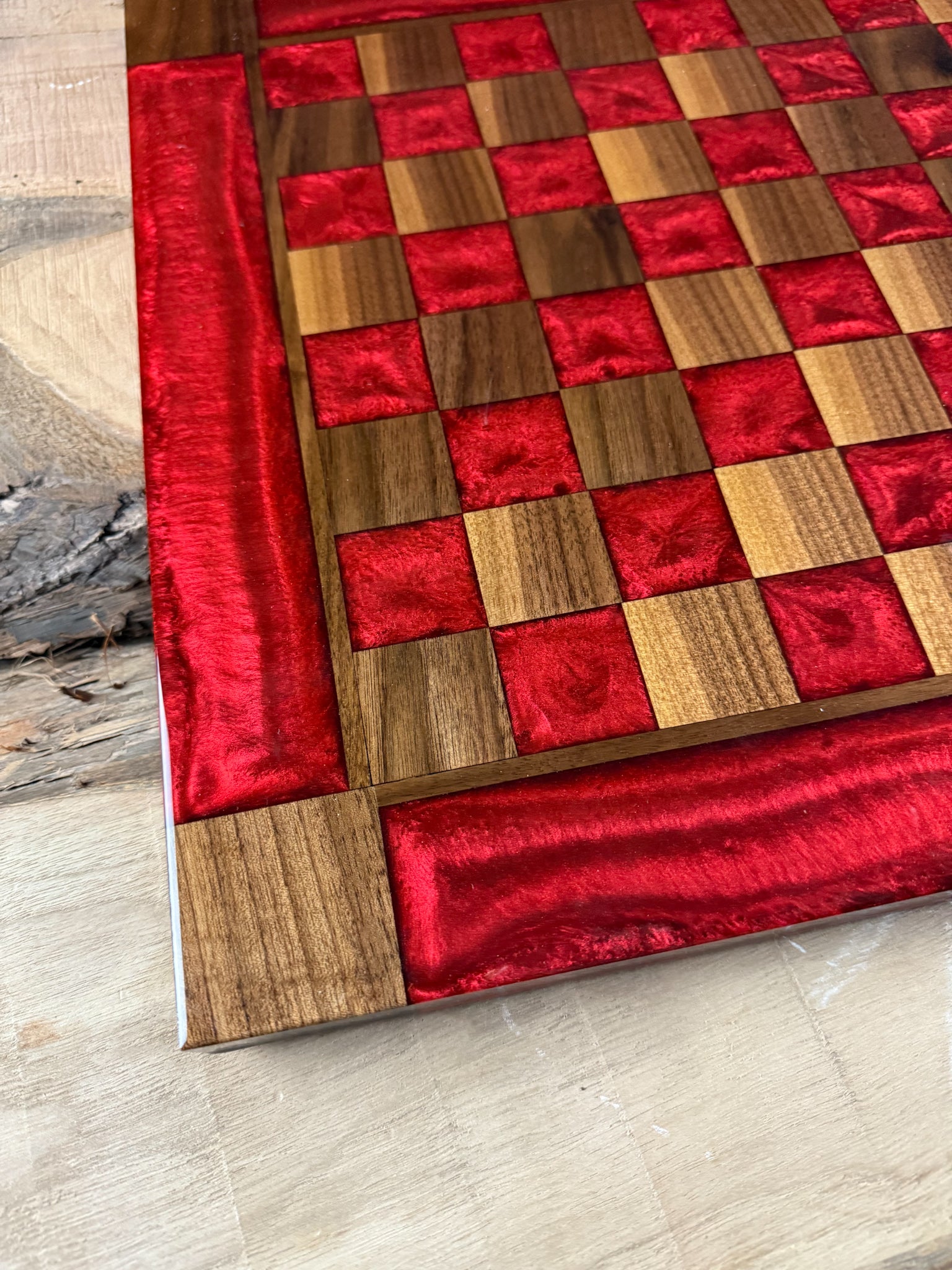 Red Lava Black Walnut Chess Board (Glass Chess Set Included)