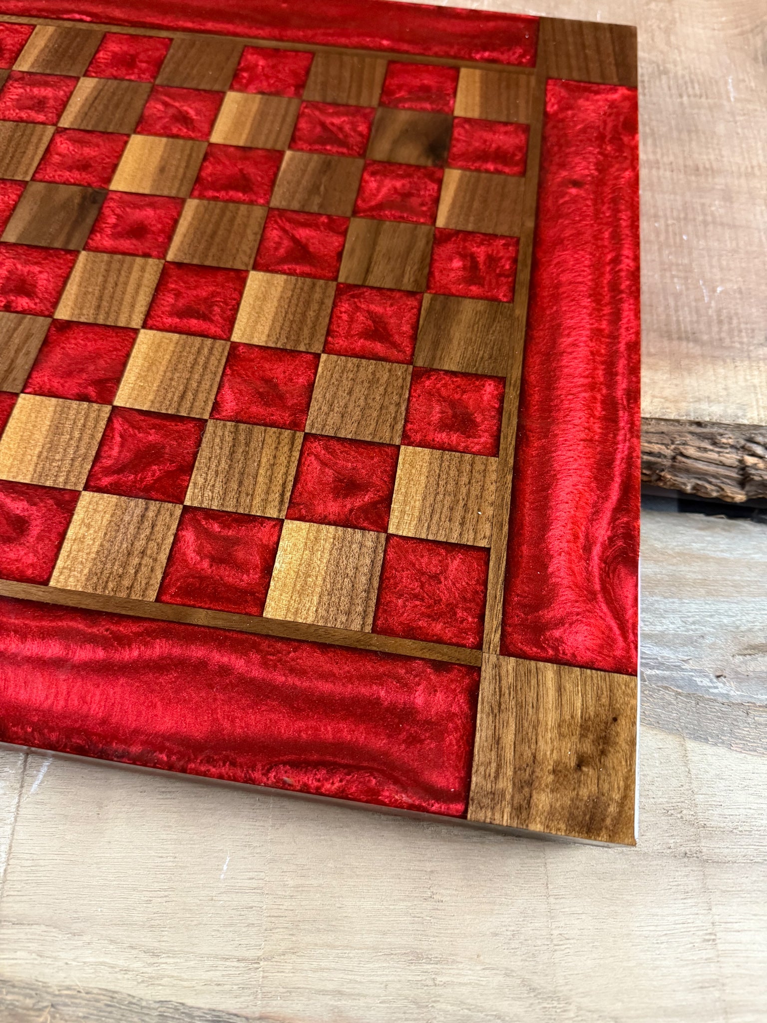 Red Lava Black Walnut Chess Board (Glass Chess Set Included)