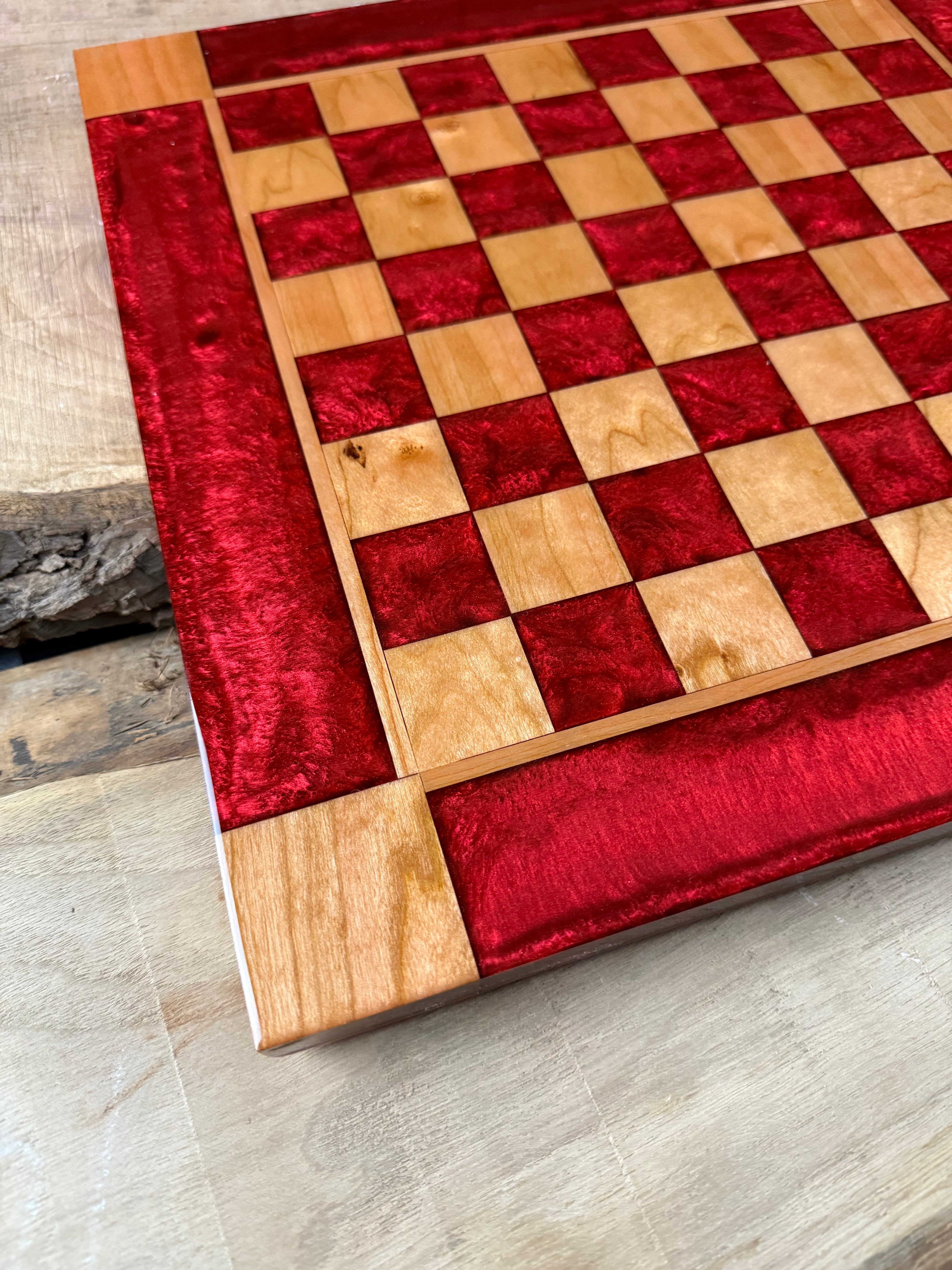 Red Lava Cherry Chess Board (Glass Chess Set Included)