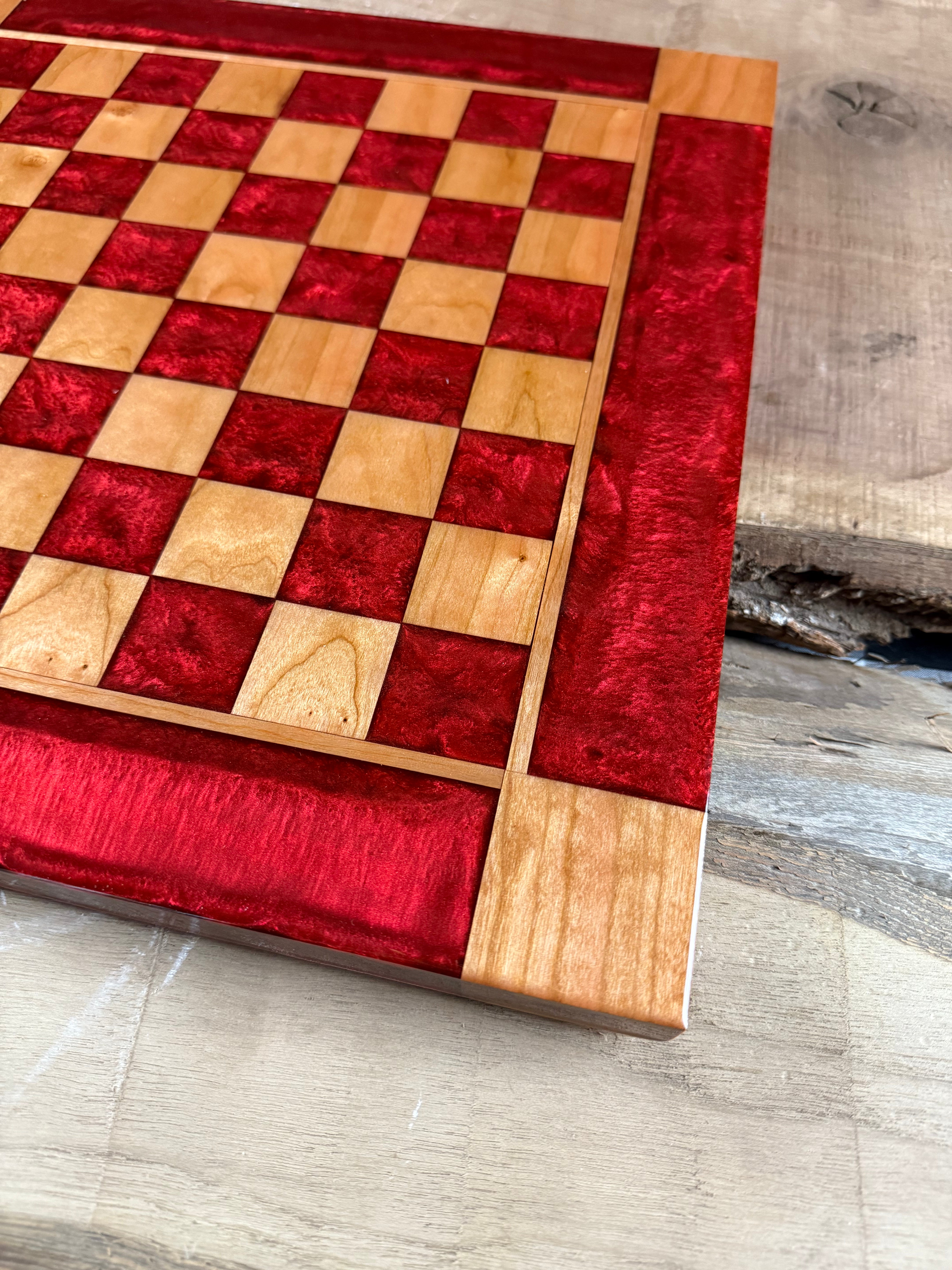 Red Lava Cherry Chess Board (Glass Chess Set Included)