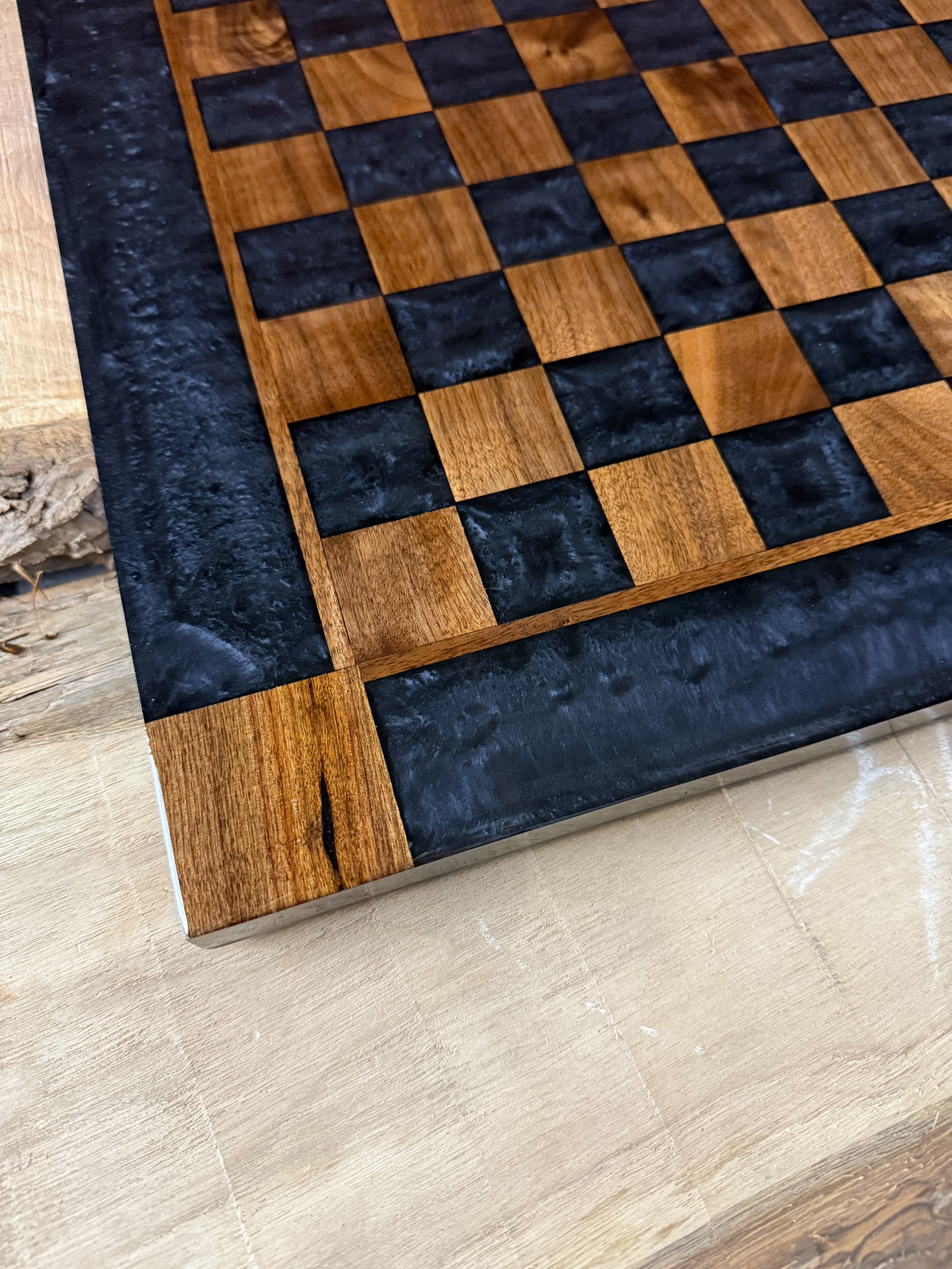 Black Onyx Walnut Chess Board (Glass Chess Set Included)