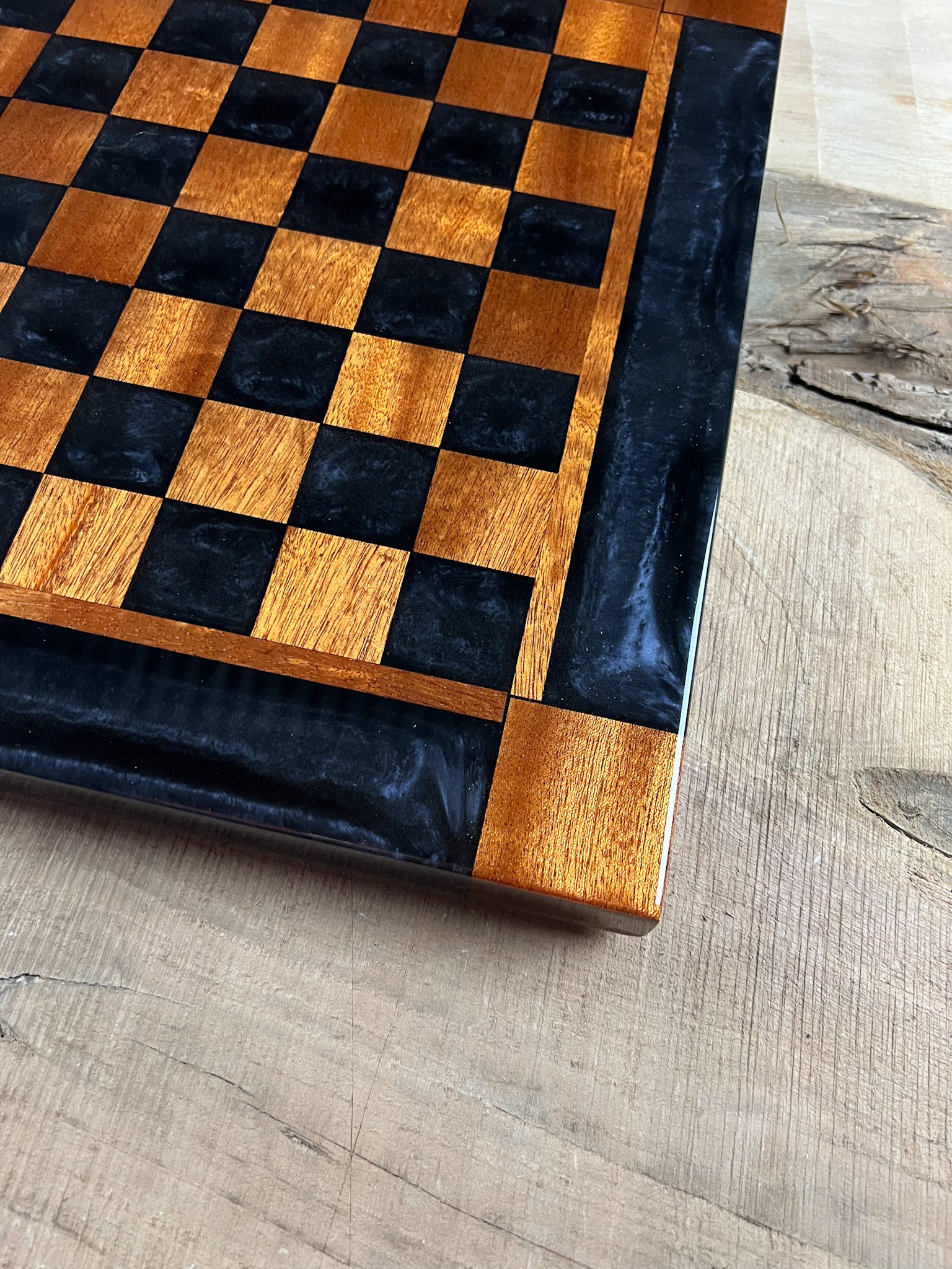 Exotic Brazilian Sipo Black Onyx Chess Board (With Border)