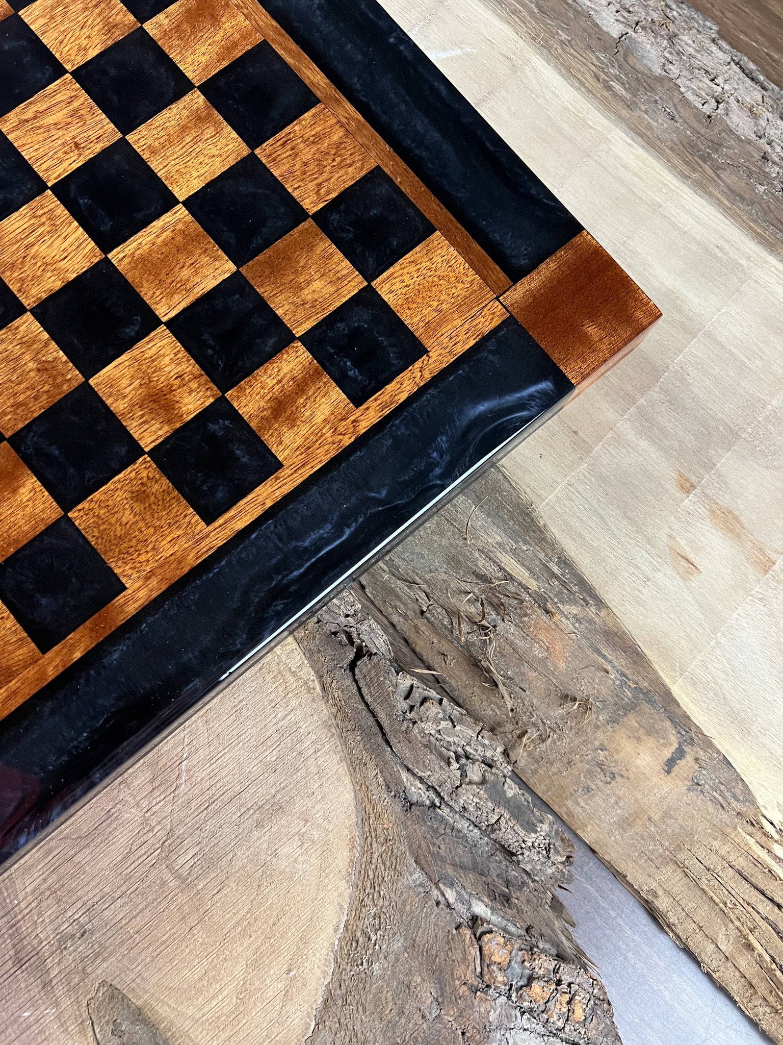 Exotic Brazilian Sipo Black Onyx Chess Board (With Border)