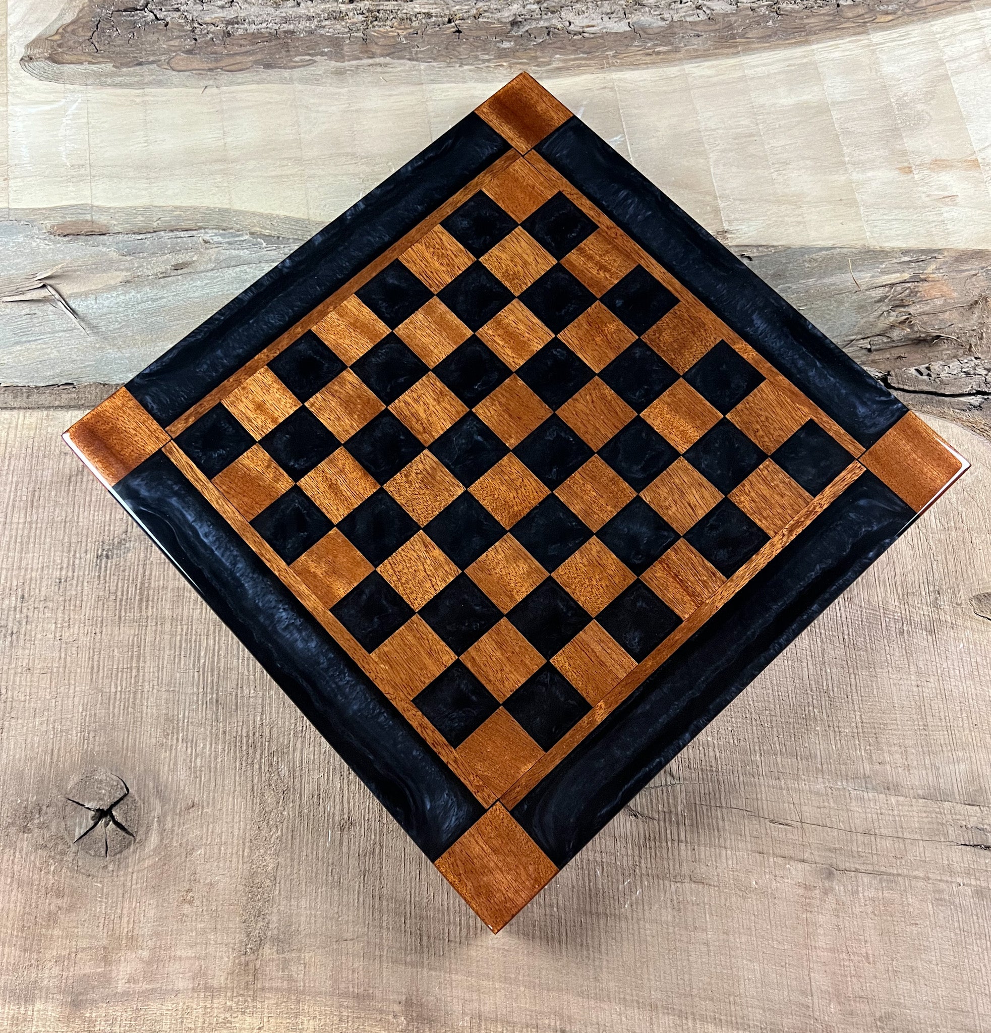 Exotic Brazilian Sipo Black Onyx Chess Board (With Border)