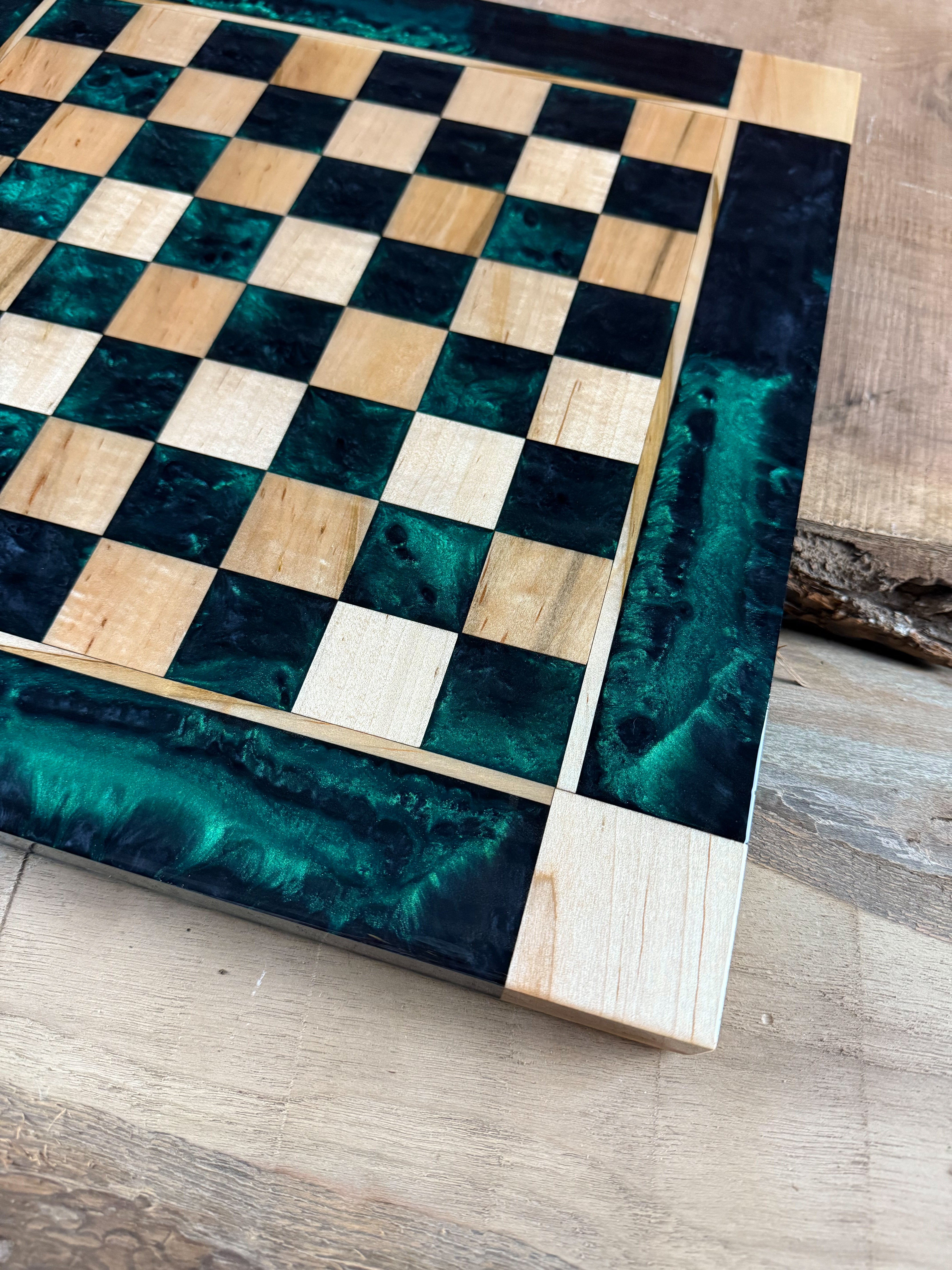 Emerald Black Onyx Maple Wood Chess Board (Glass Chess Set Included)