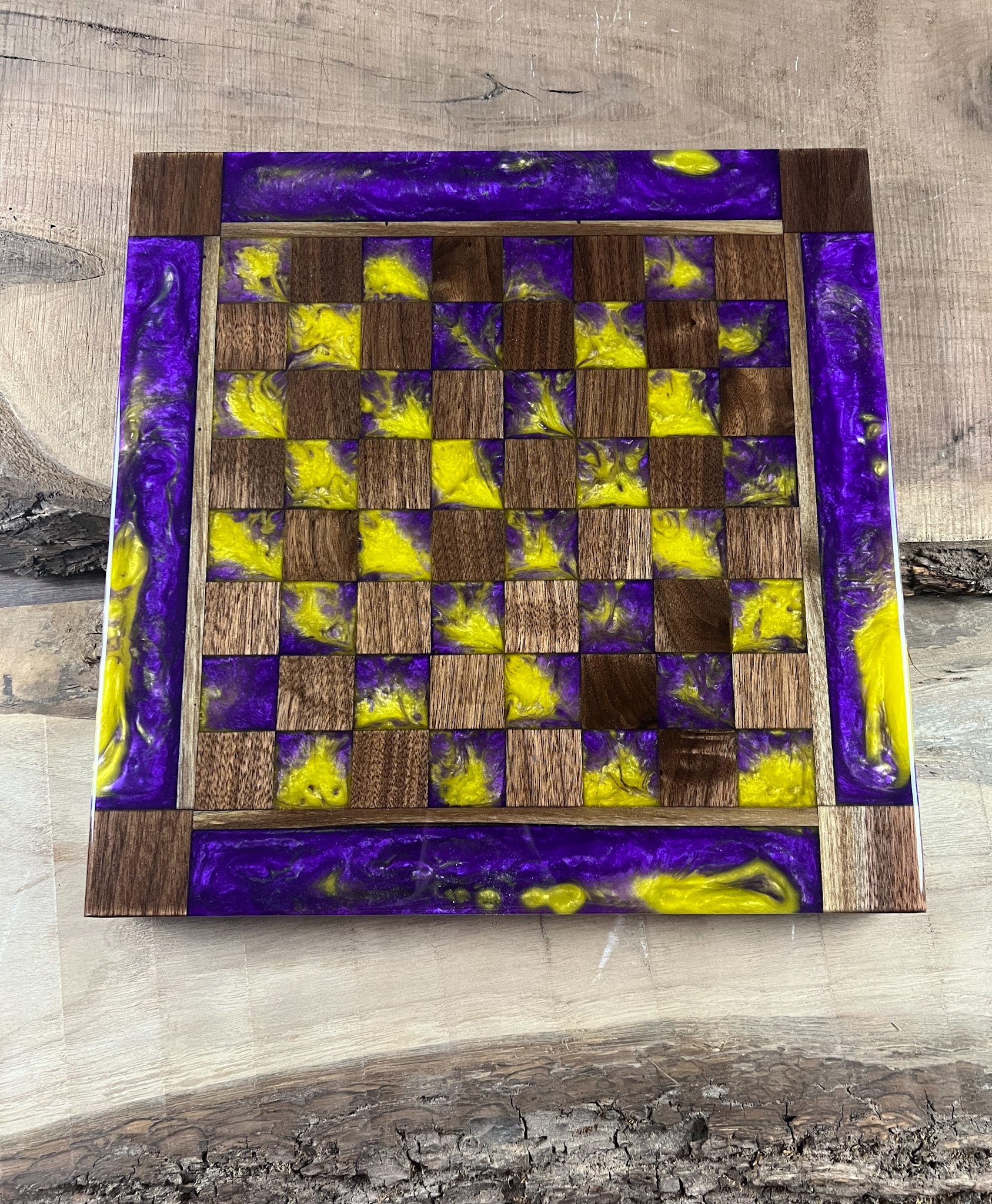 Purple Haze Vivid Yellow Walnut Chess Board (With Border)
