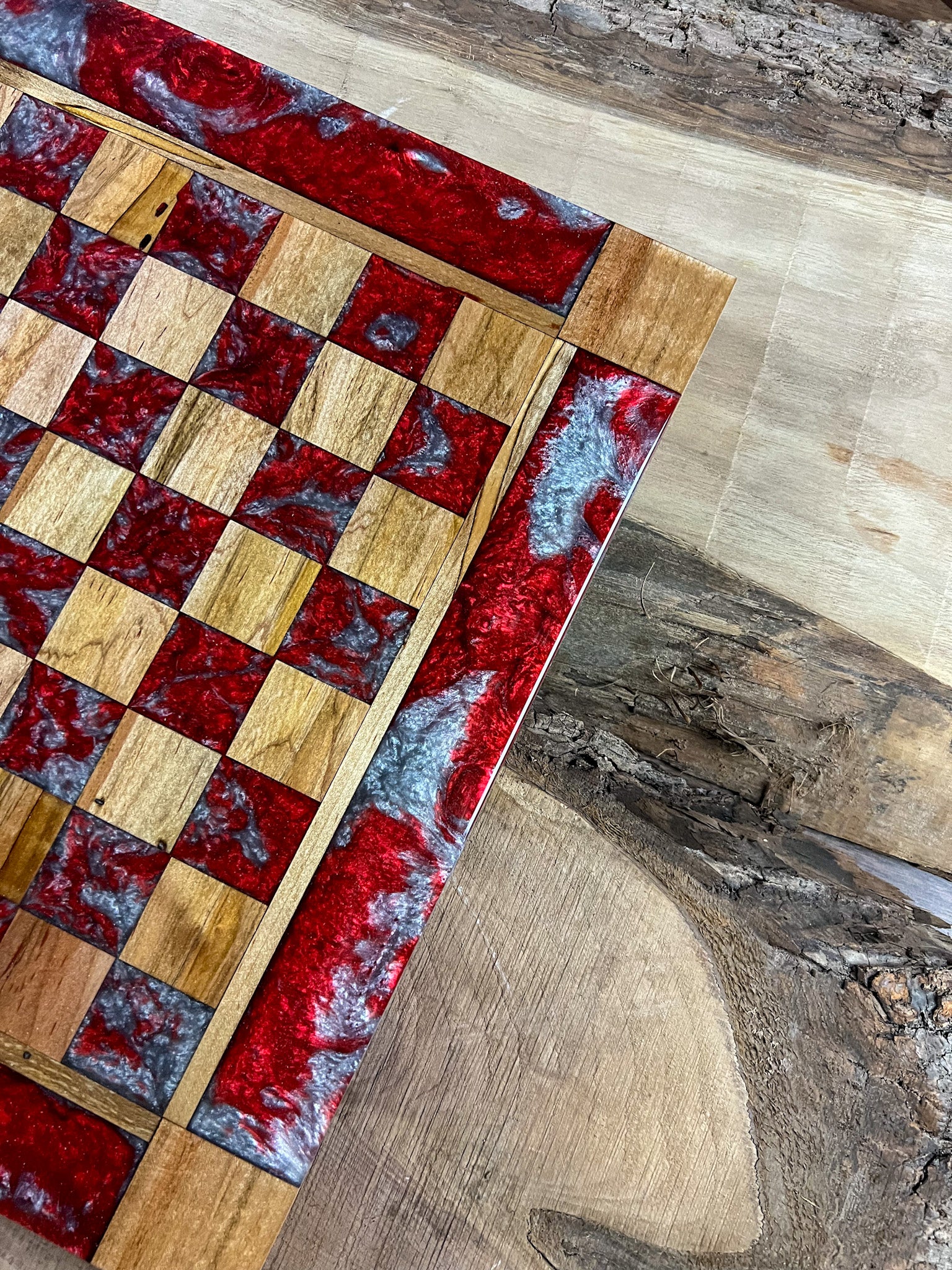 Red Silver Cloud Maple Wood Chess Board (With Border)