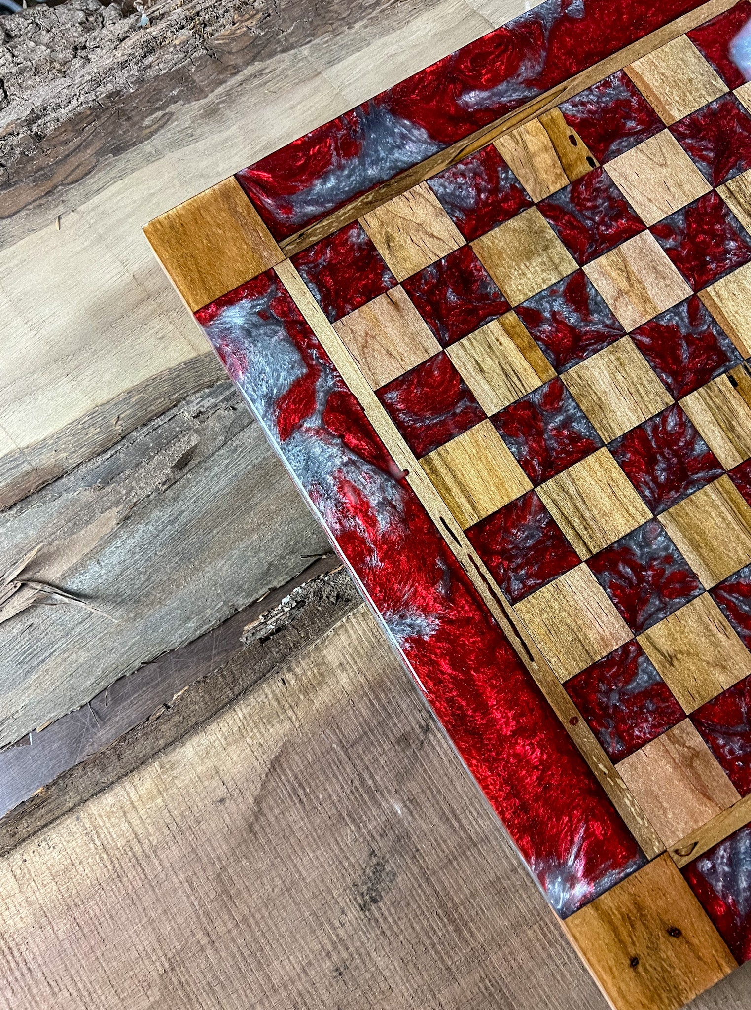 Red Silver Cloud Maple Wood Chess Board (With Border)