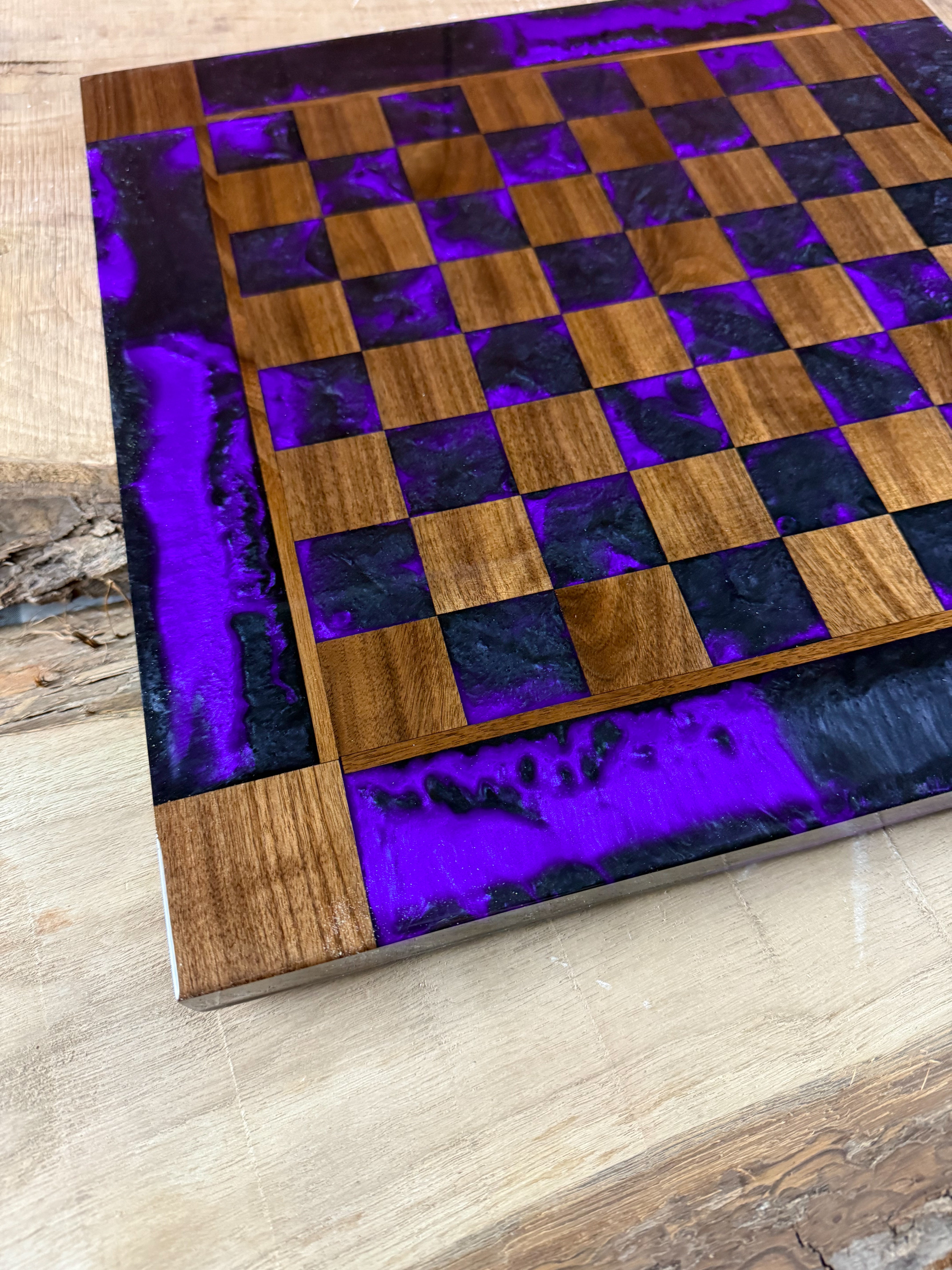 Black Onyx Purple Haze Walnut Chess Board (Glass Chess Set Included)