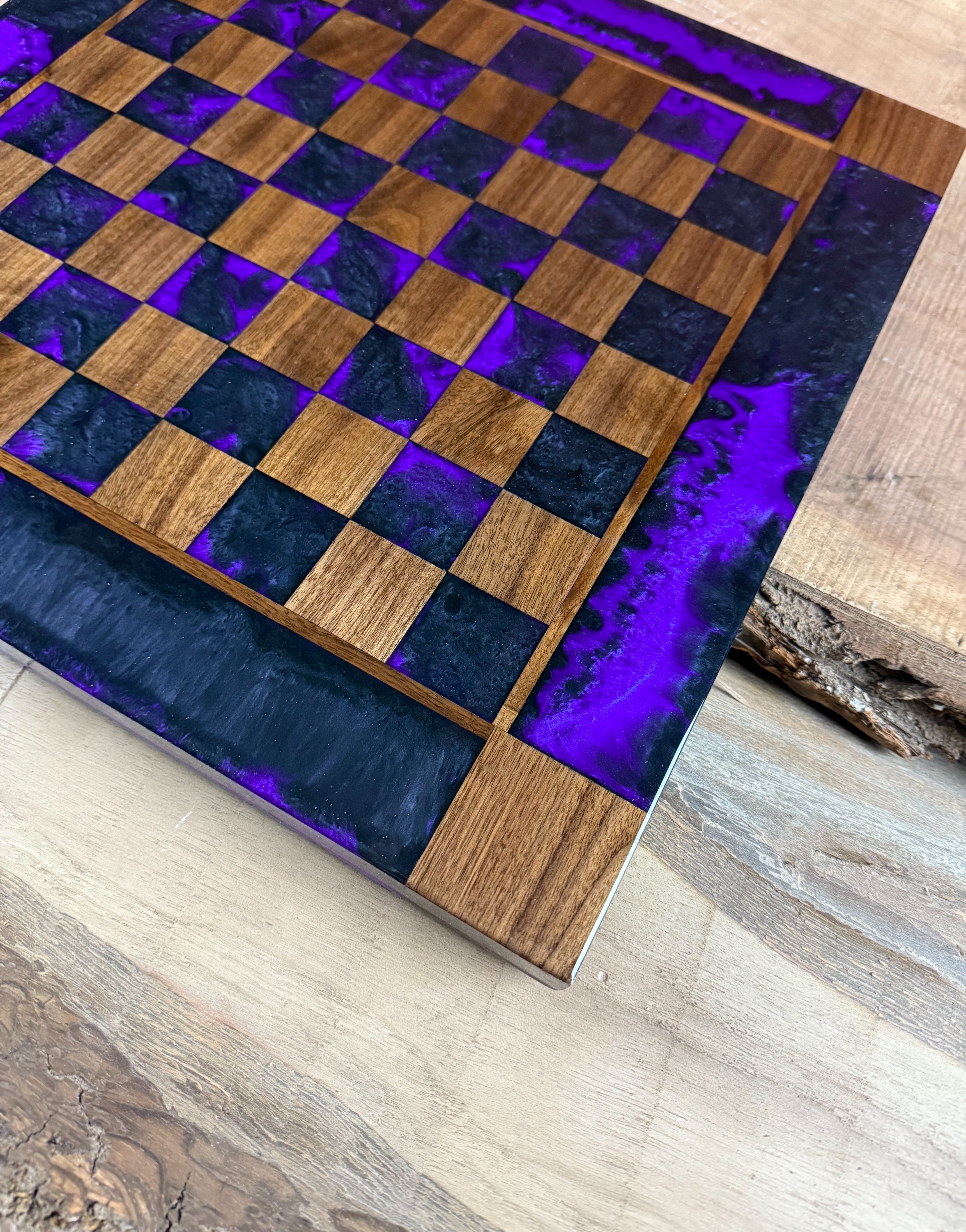 Black Onyx Purple Haze Walnut Chess Board (Glass Chess Set Included)