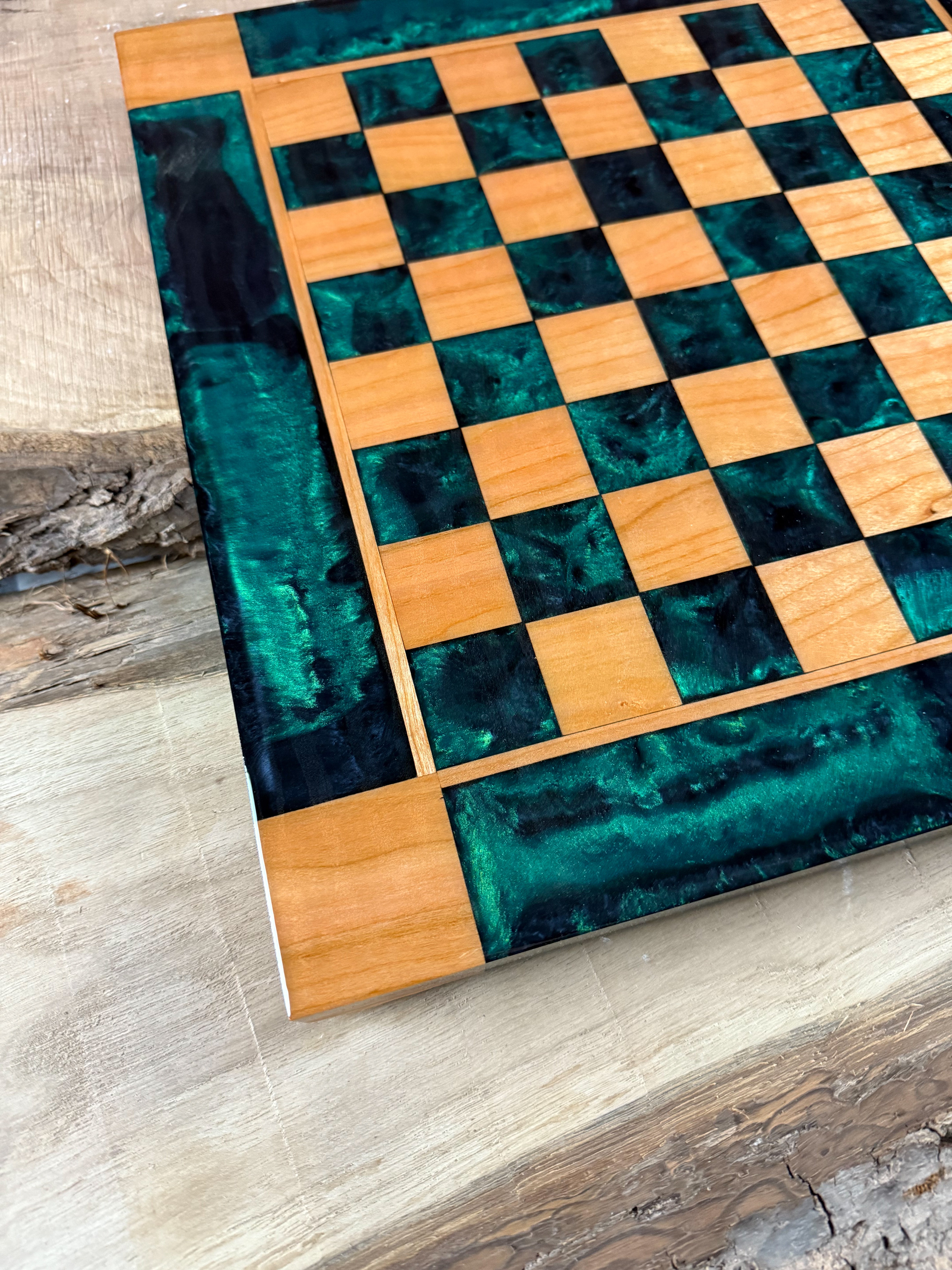 Emerald Black Onyx Cherry Chess Board (Glass Chess Set Included)