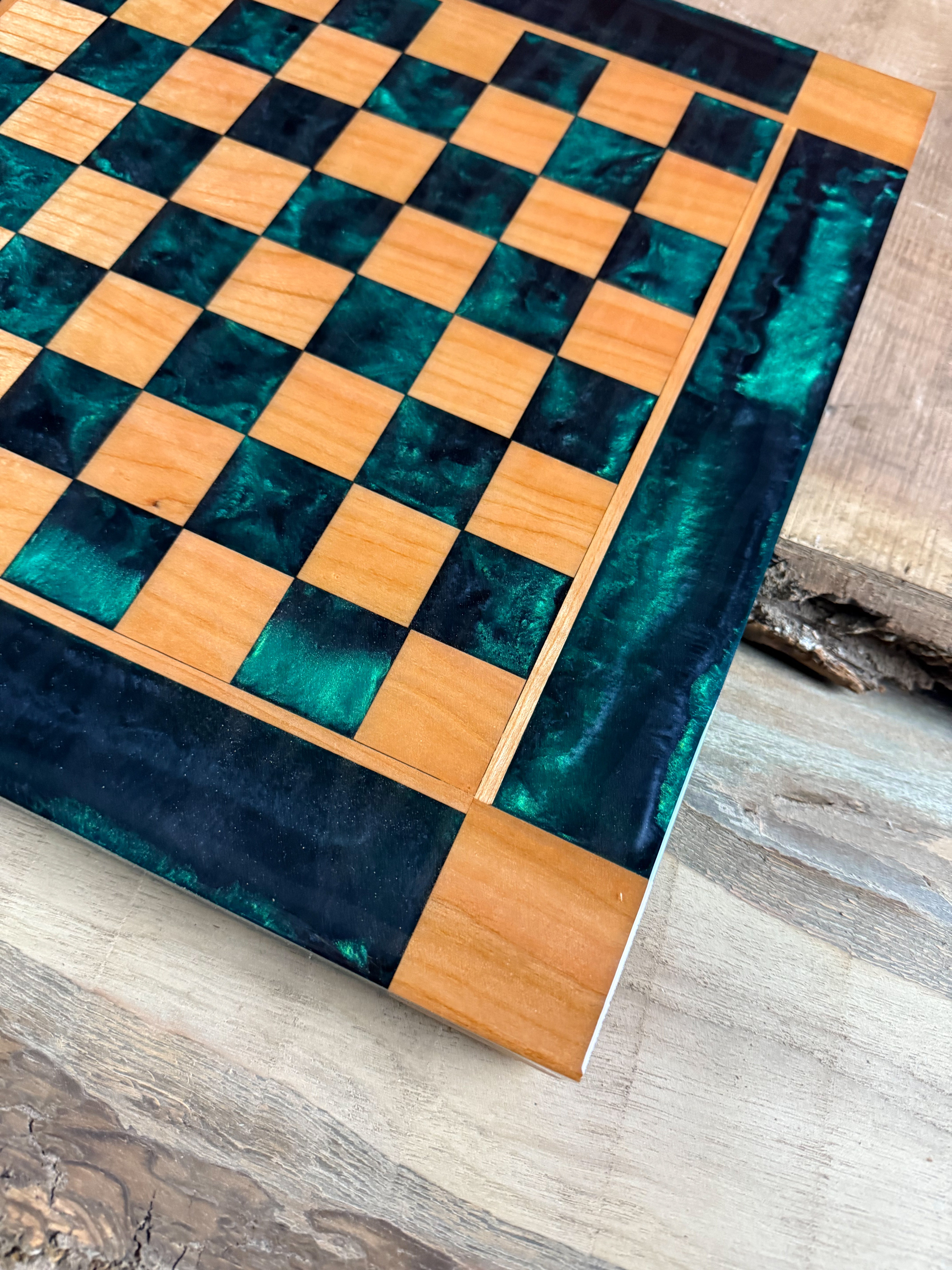 Emerald Black Onyx Cherry Chess Board (Glass Chess Set Included)