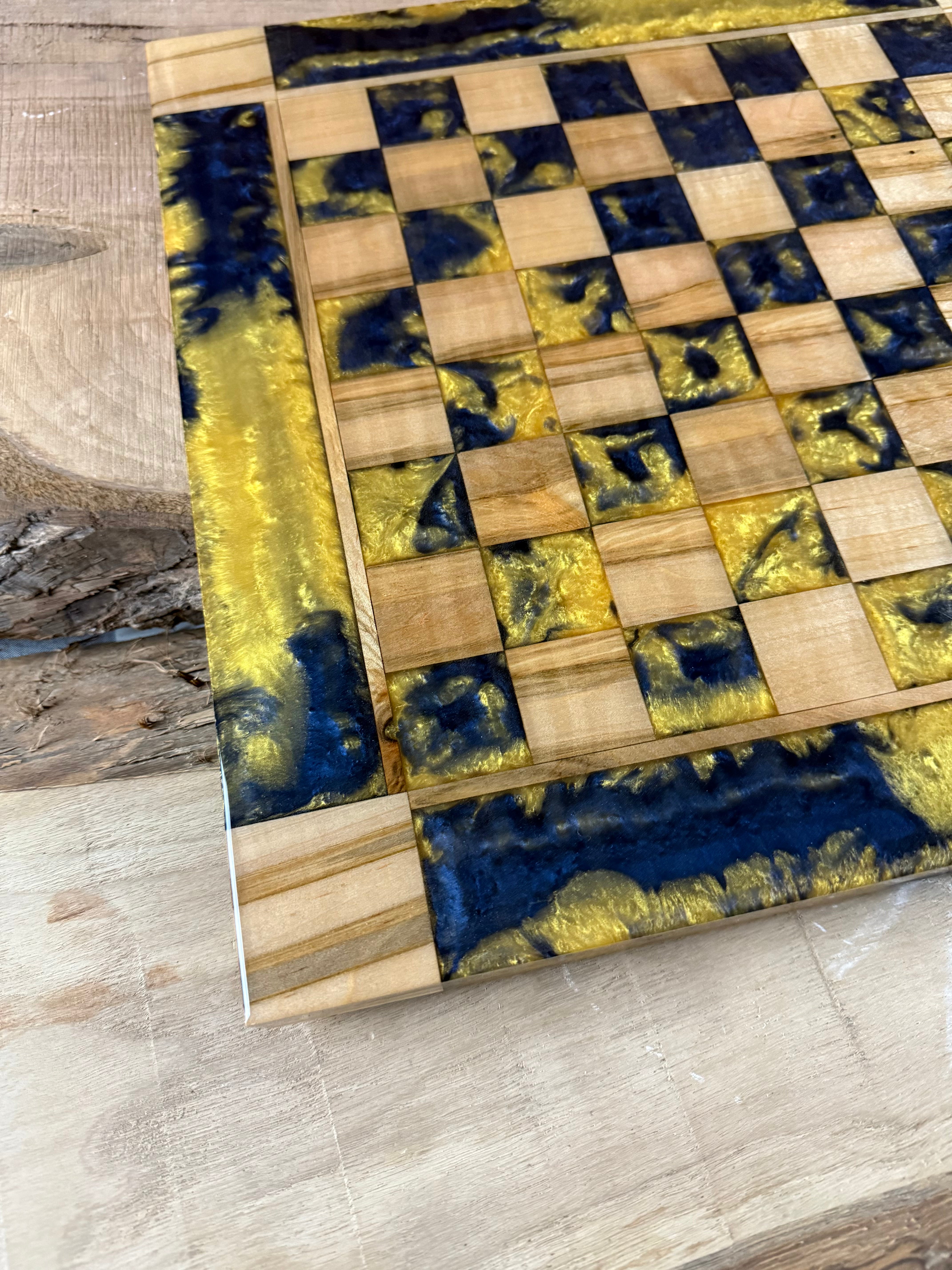 Navy Pure Gold Maple Wood Chess Board (Glass Chess Set Included)