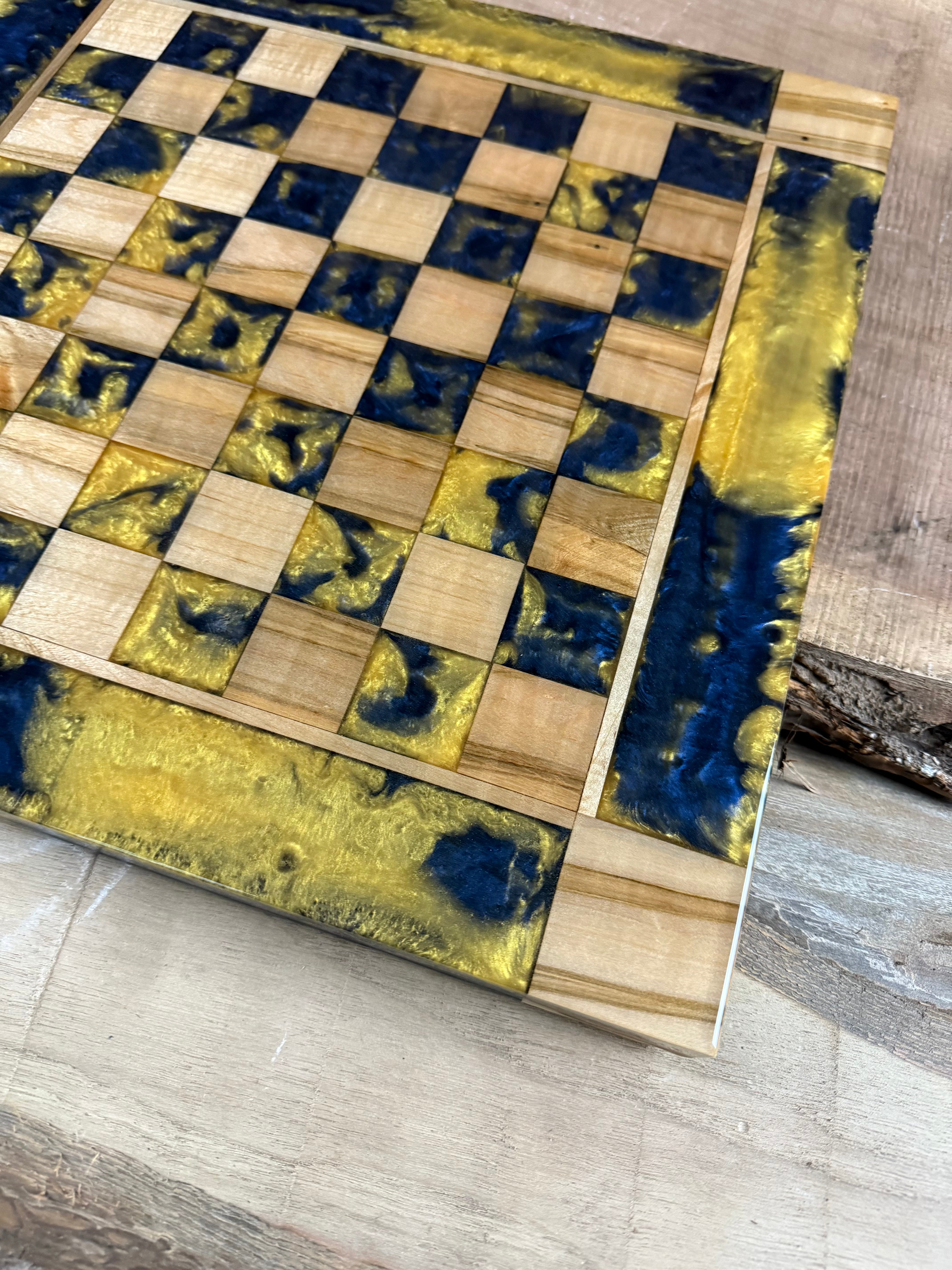 Navy Pure Gold Maple Wood Chess Board (Glass Chess Set Included)