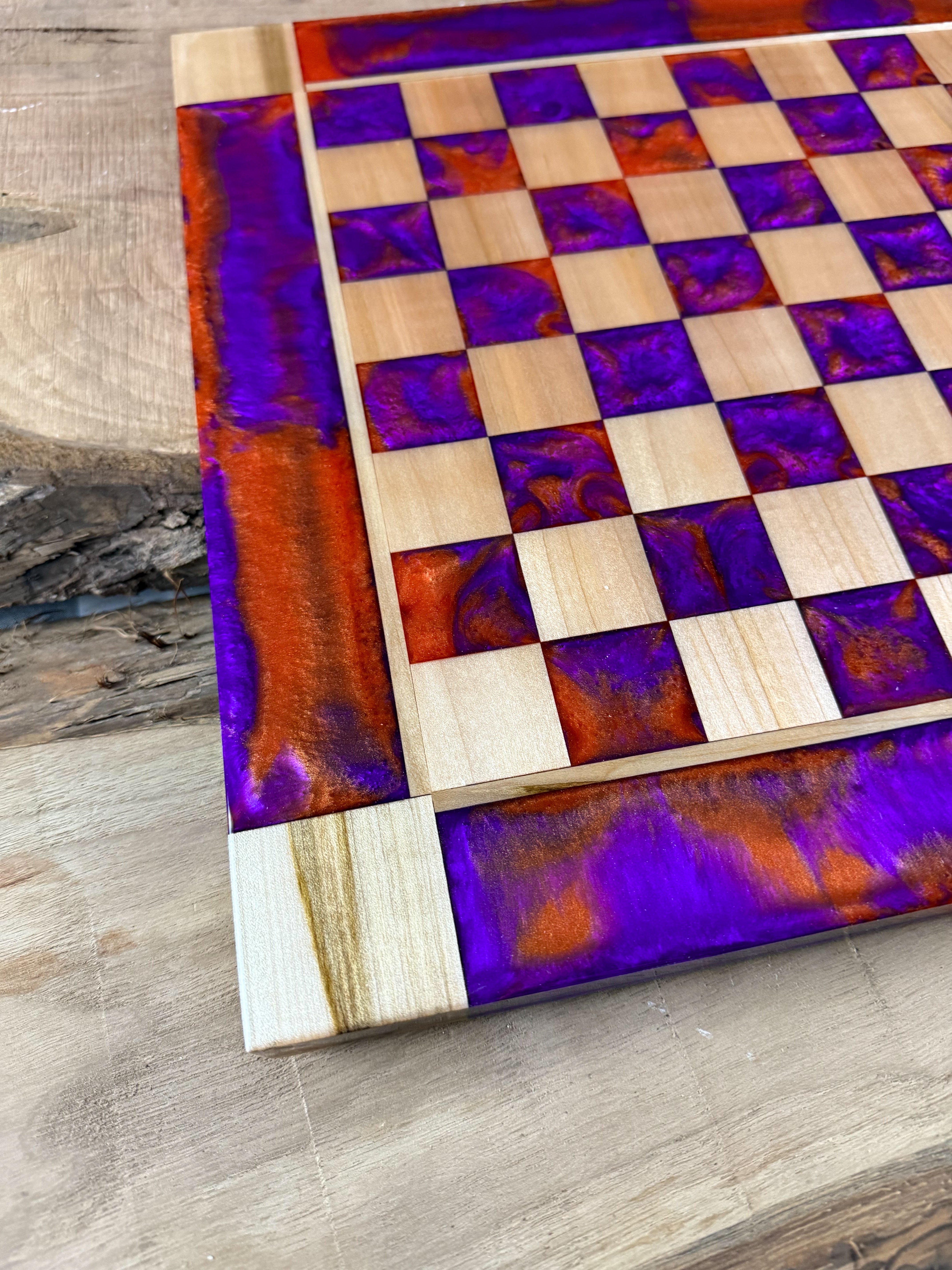 Purple Haze Orange Maple Wood Chess Board (Glass Chess Set Included)