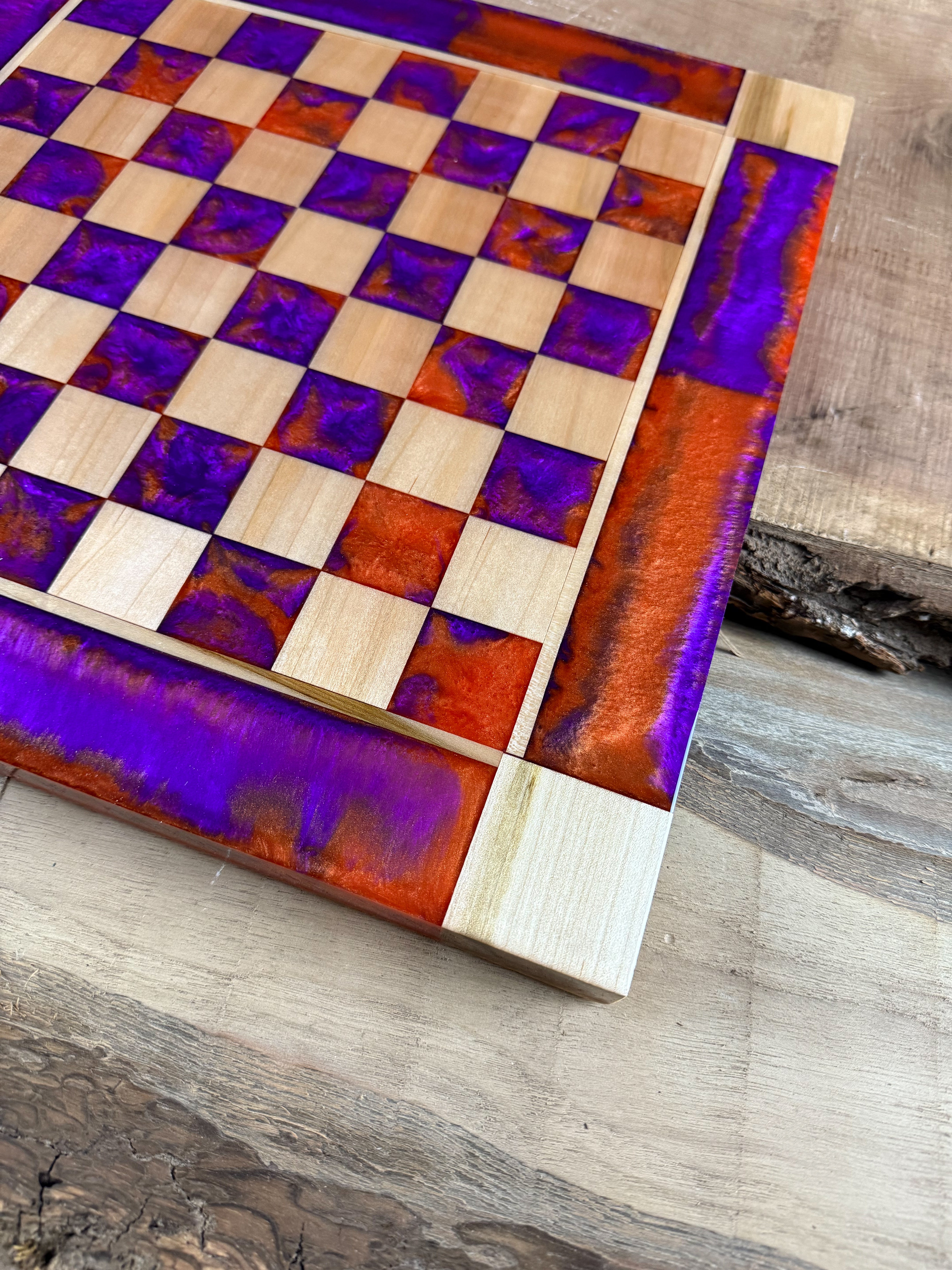 Purple Haze Orange Maple Wood Chess Board (Glass Chess Set Included)