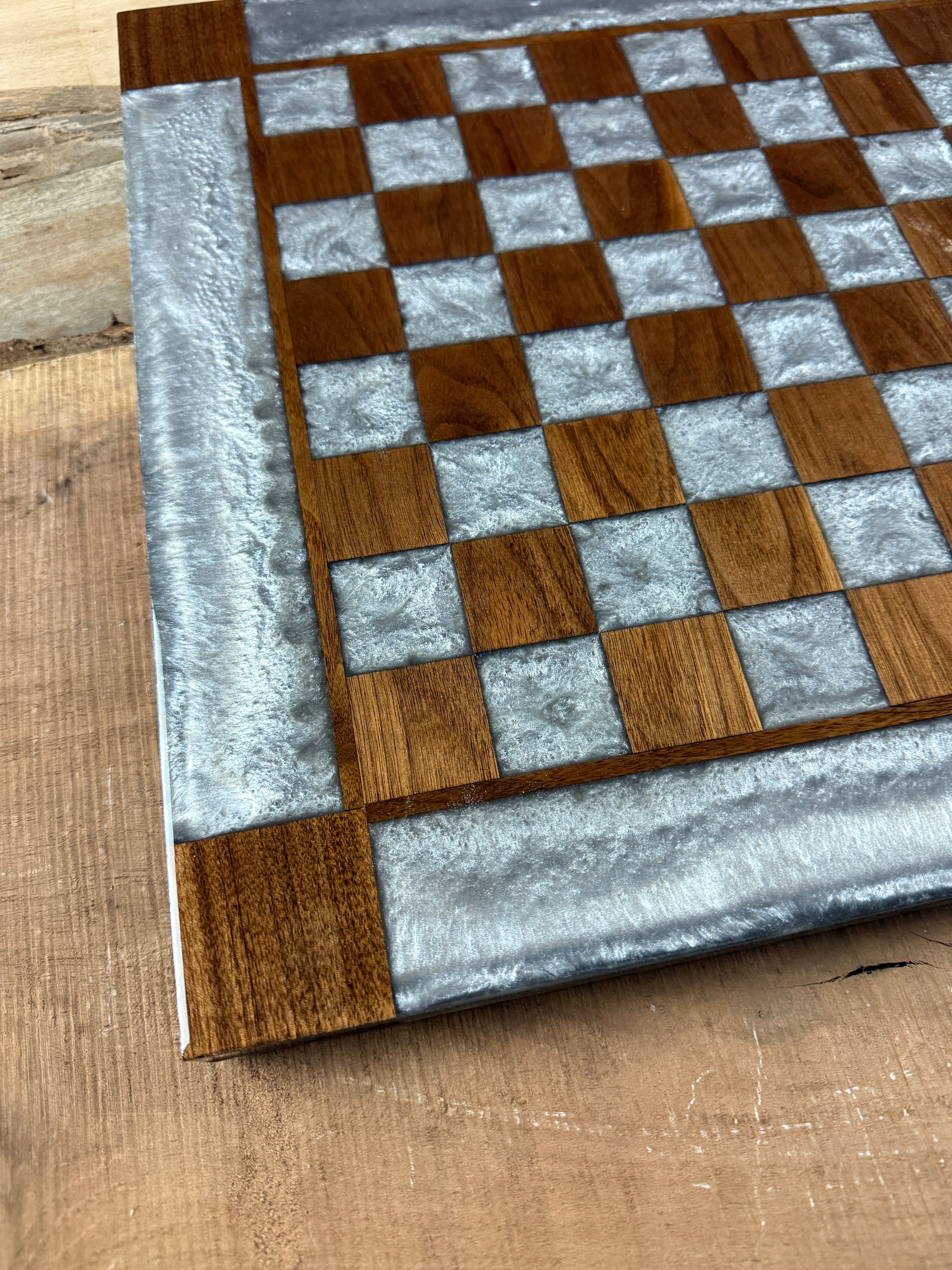 Silver Cloud Walnut Chess Board (Glass Chess Set Included)