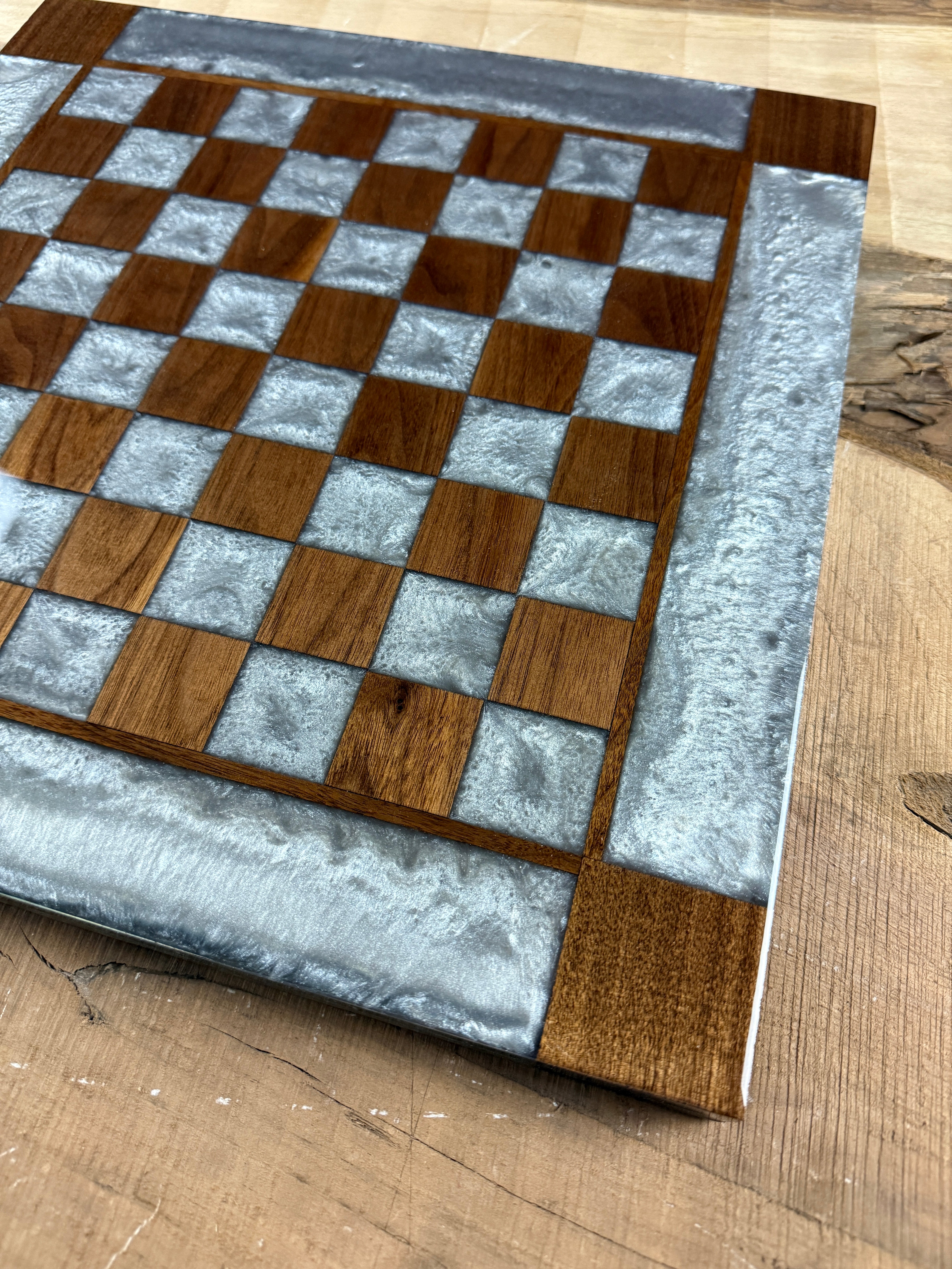 Silver Cloud Walnut Chess Board (Glass Chess Set Included)
