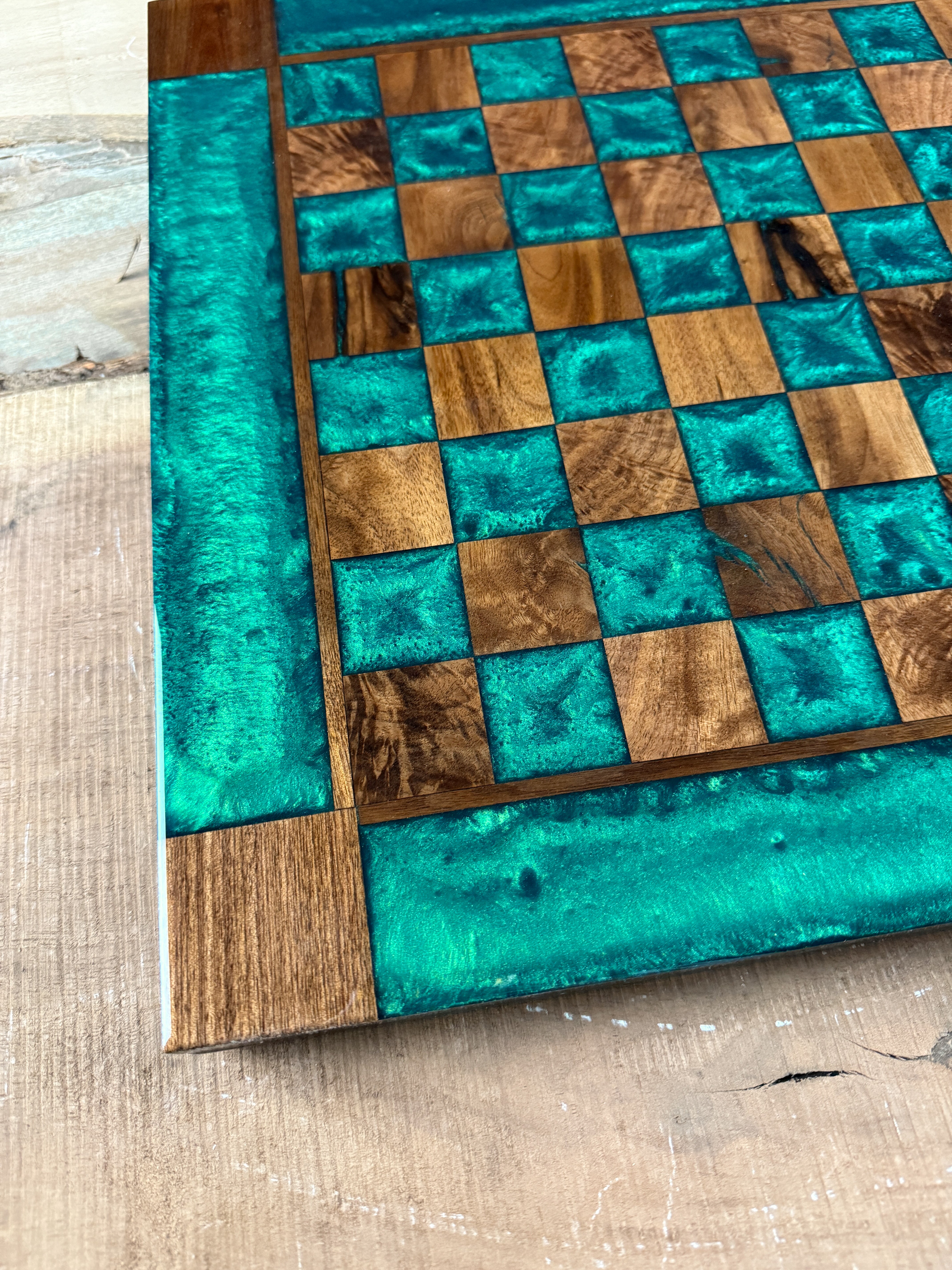 Emerald Green Black Walnut Chess Board (Glass Chess Set Included)