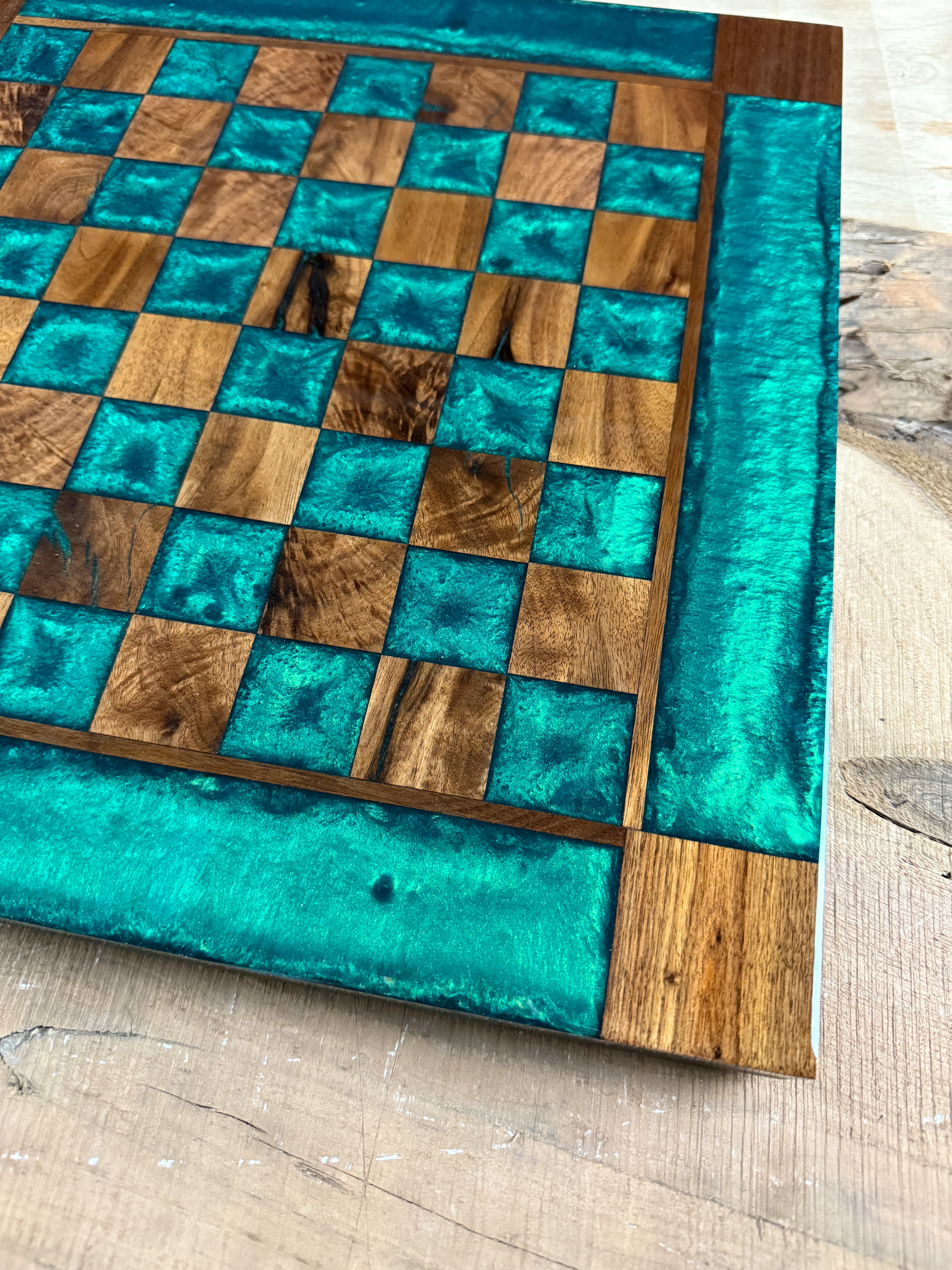 Emerald Green Black Walnut Chess Board (Glass Chess Set Included)