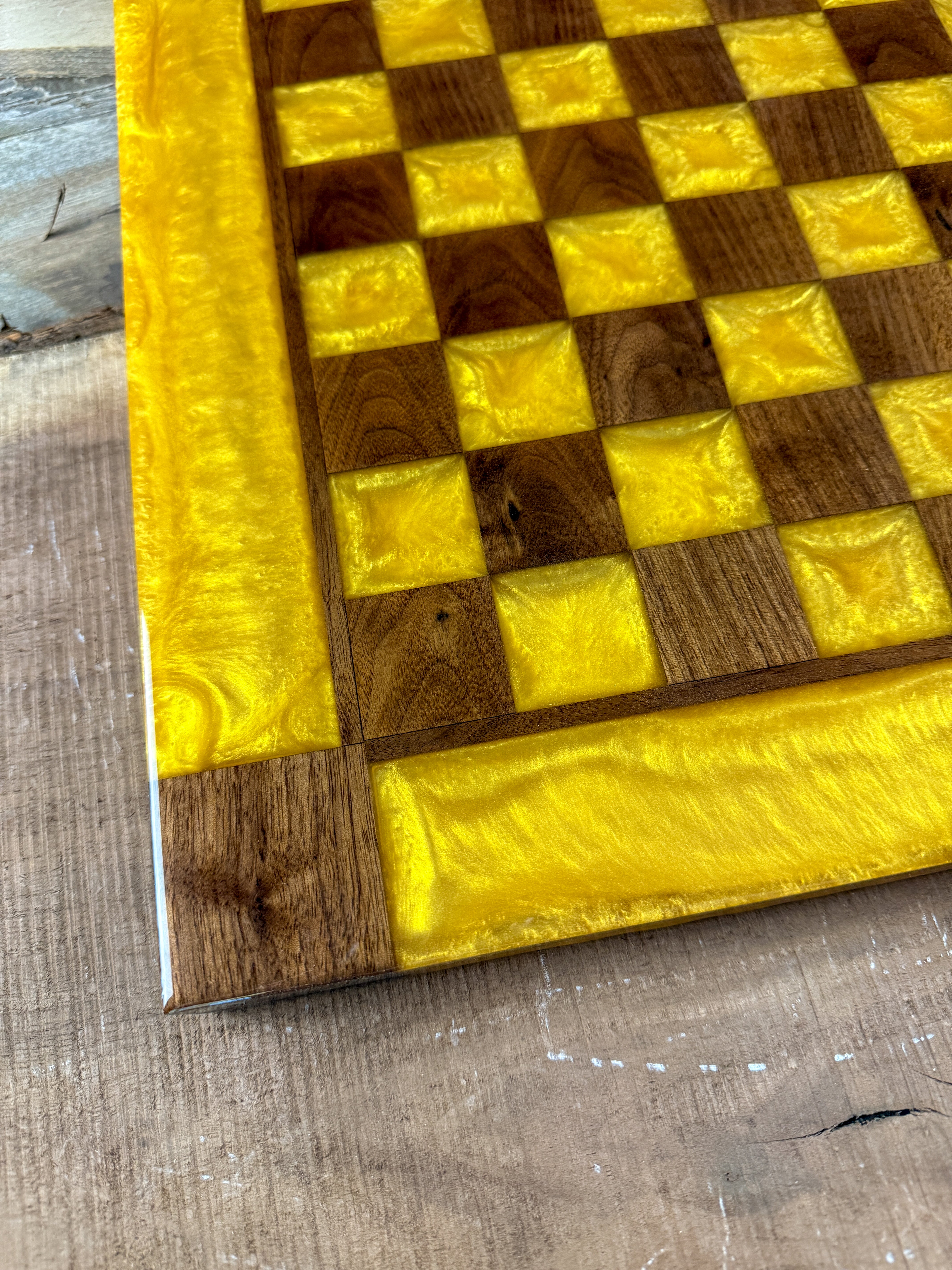 Gold Cloud Black Walnut Chess Board (Glass Chess Set Included)