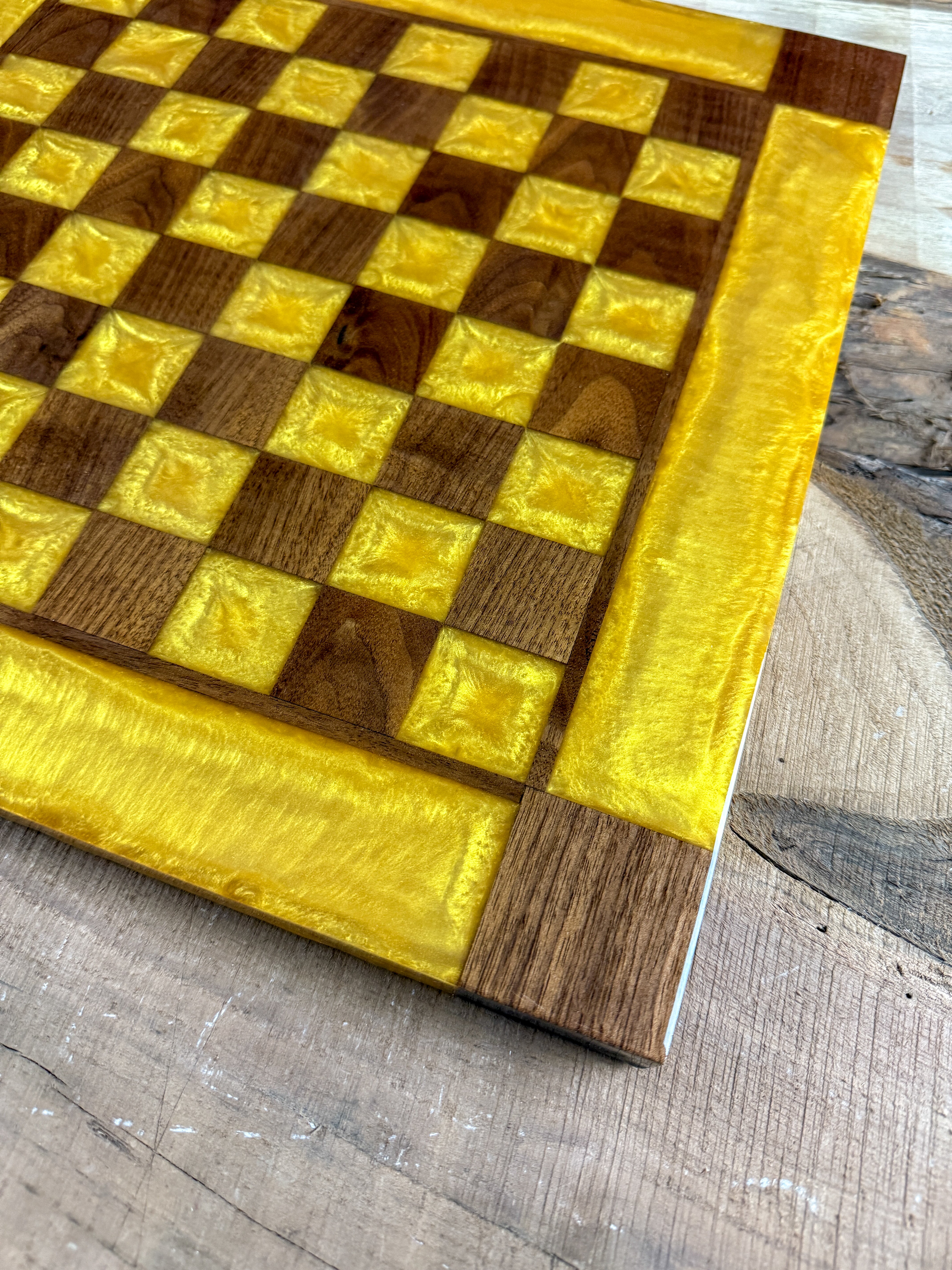 Gold Cloud Black Walnut Chess Board (Glass Chess Set Included)