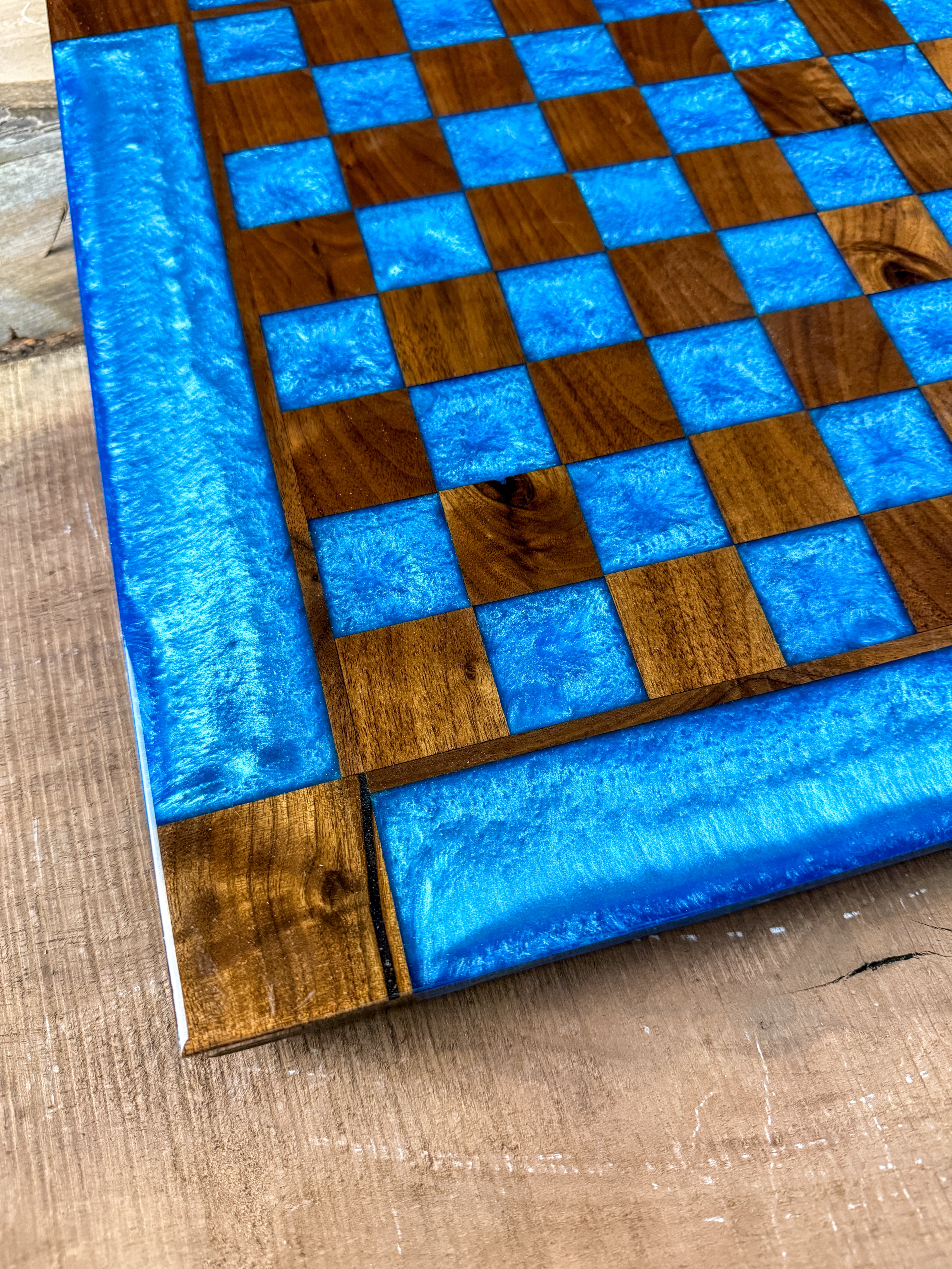 Caribbean Blue Black Walnut Chess Board (Glass Chess Set Included)