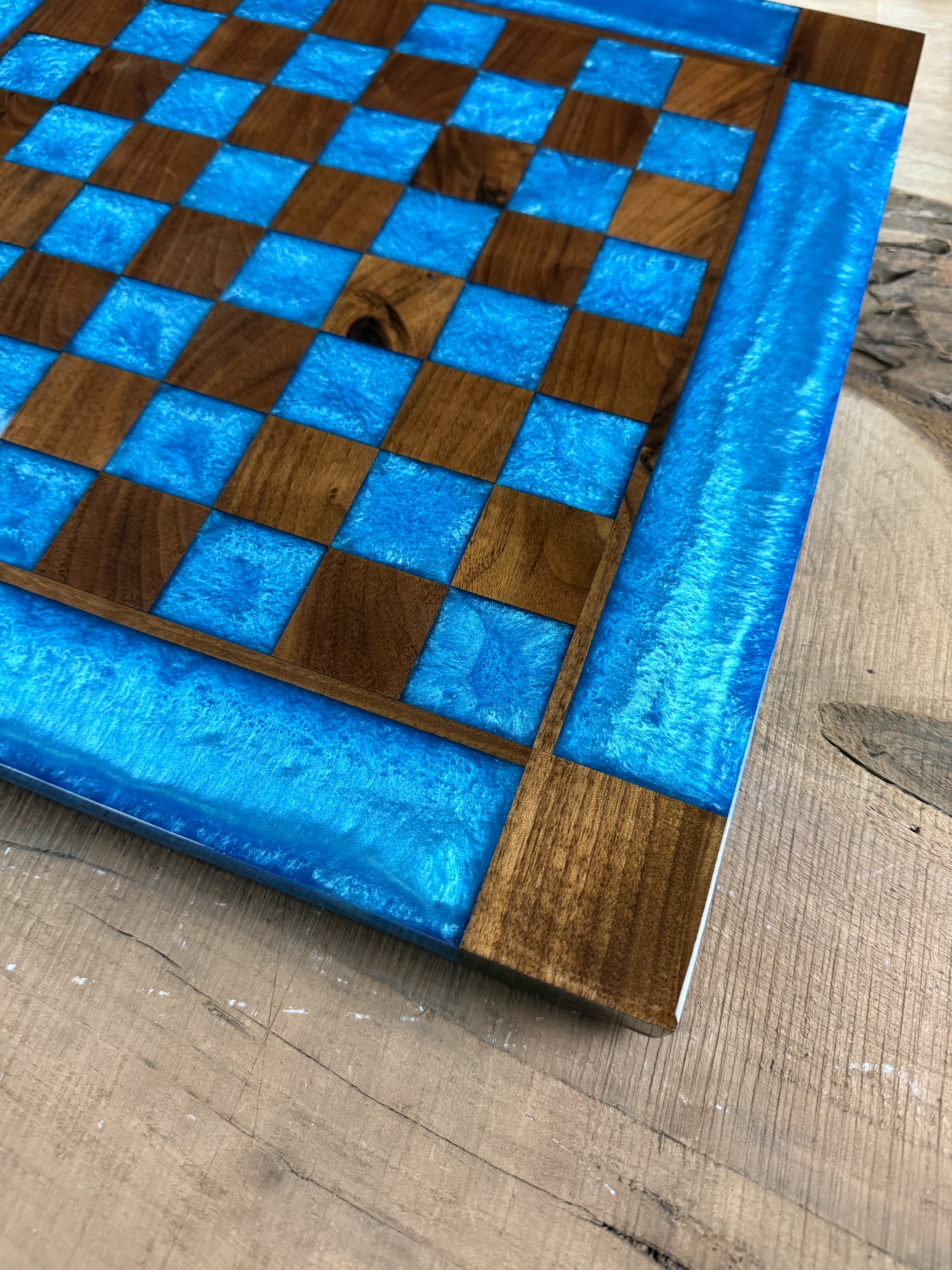 Caribbean Blue Black Walnut Chess Board (Glass Chess Set Included)