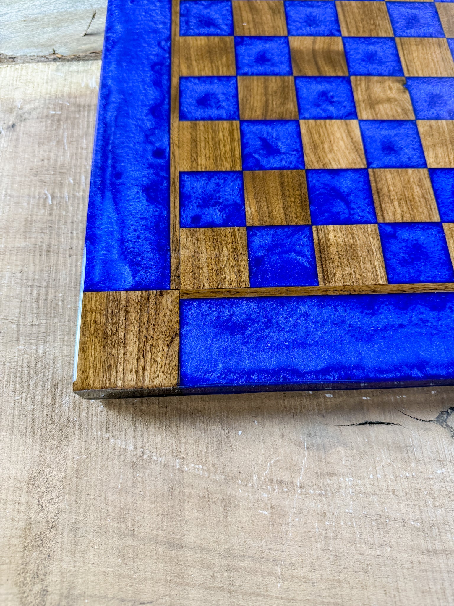 Deep Blue Walnut Chess Board (Glass Chess Set Included)
