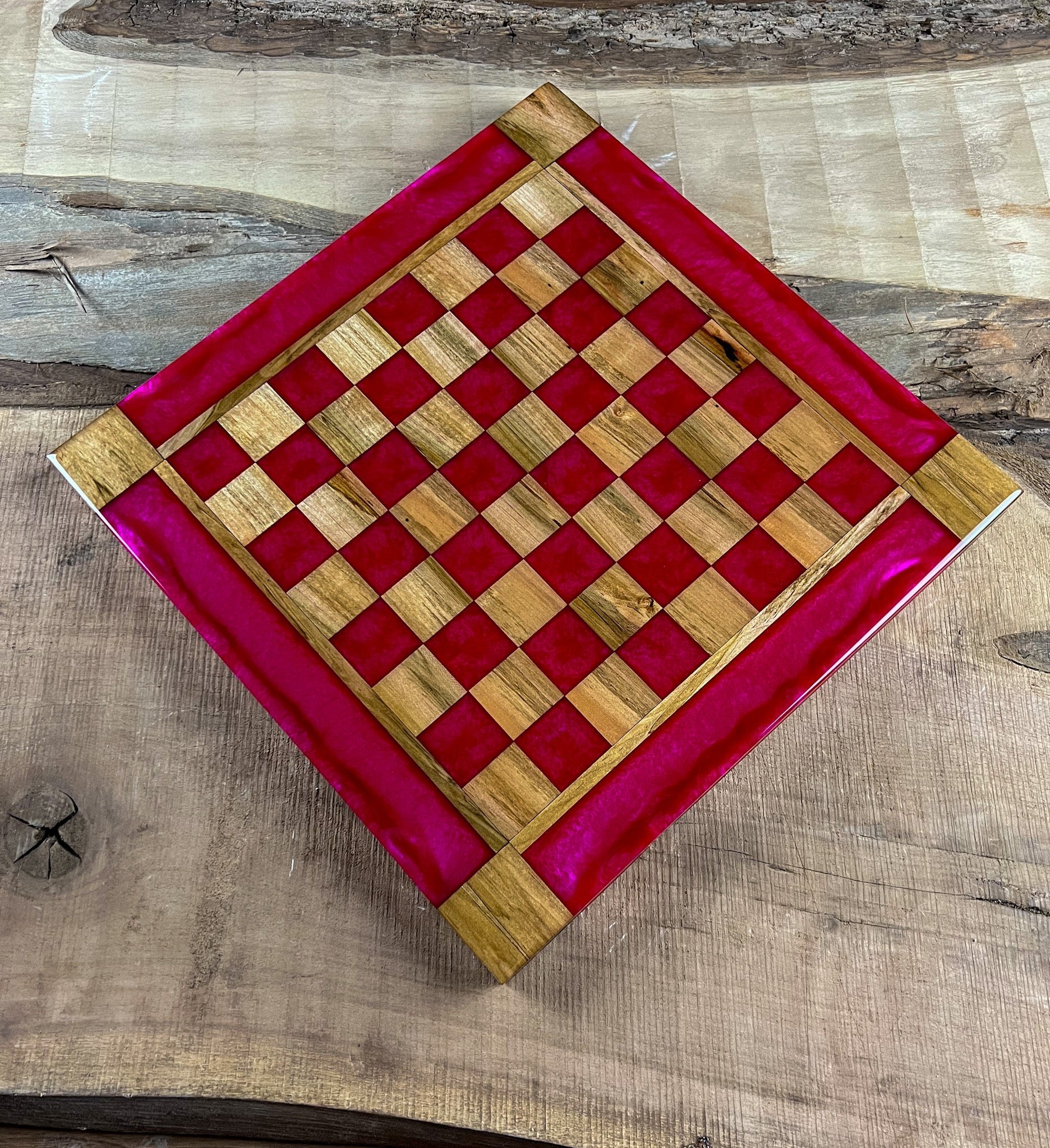 Raging Pink Maple Wood Chess Board (With Border)