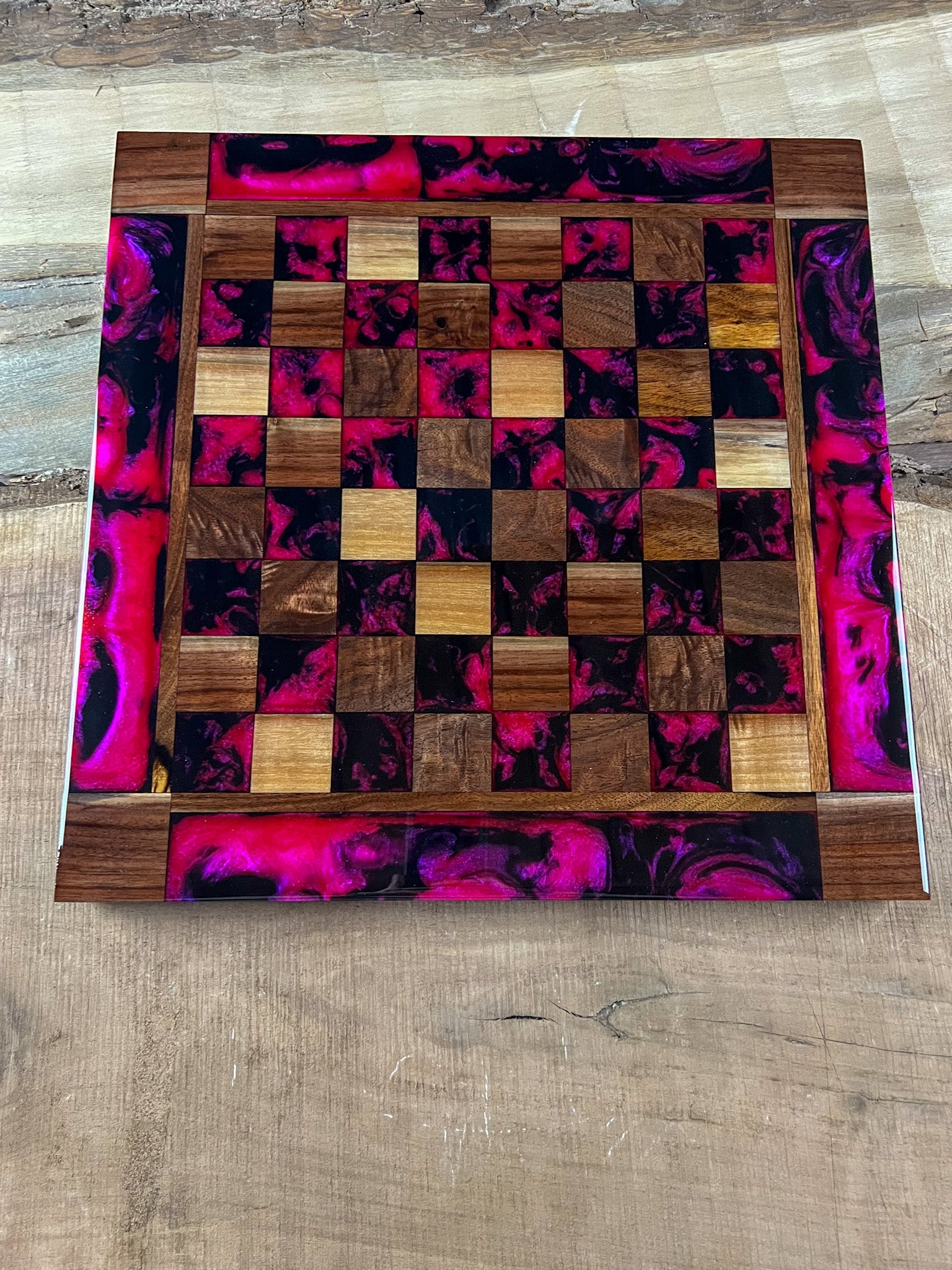 Raging Pink Onyx Walnut Chess Board (With Border)