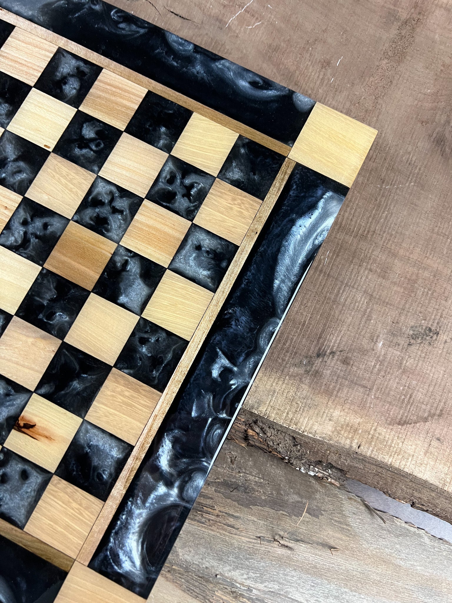 Black Onyx Silver Maple Wood Chess Board (With Border)