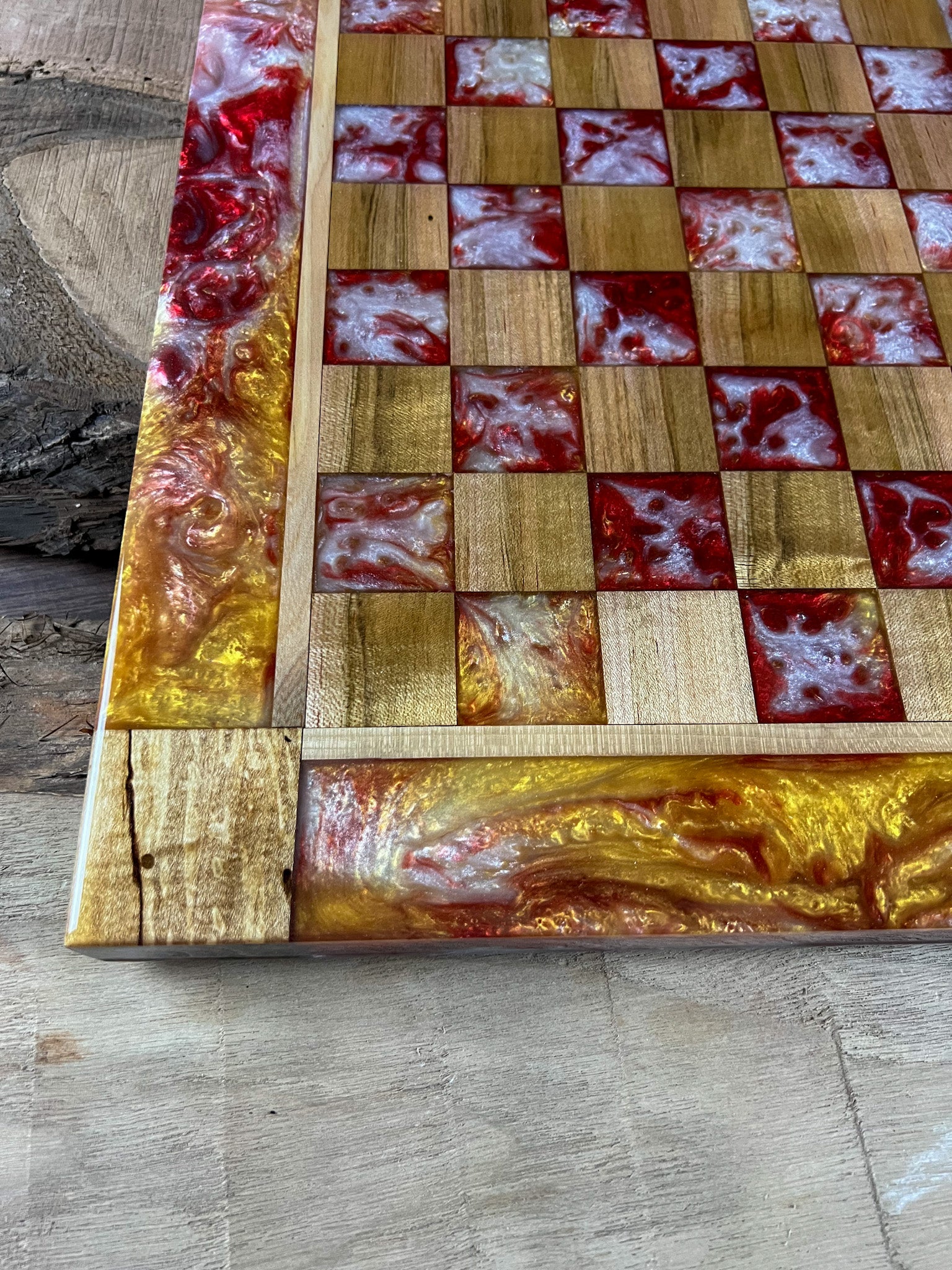 Ember Fire Maple Wood Chess Board (With Border)