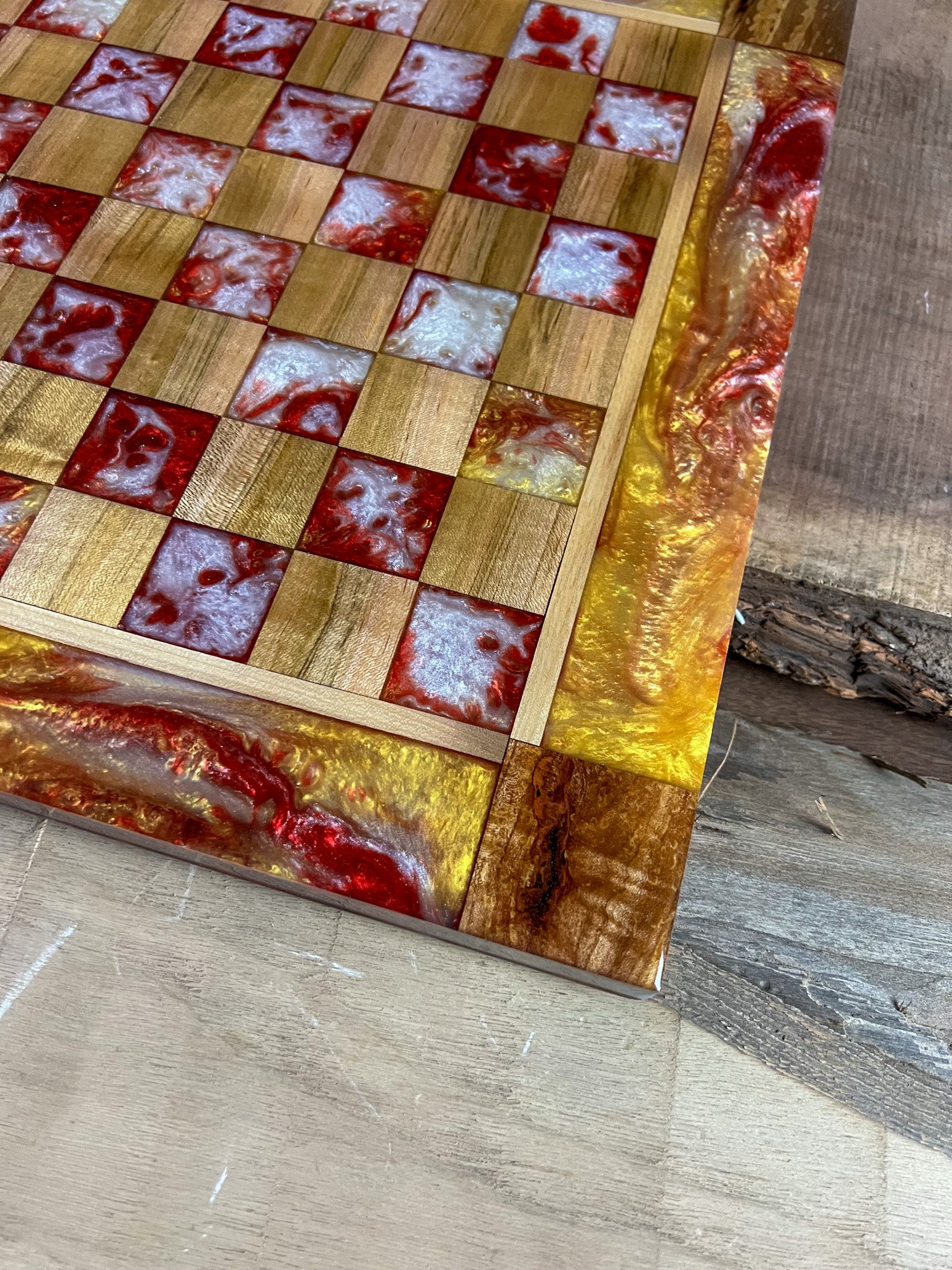 Ember Fire Maple Wood Chess Board (With Border)