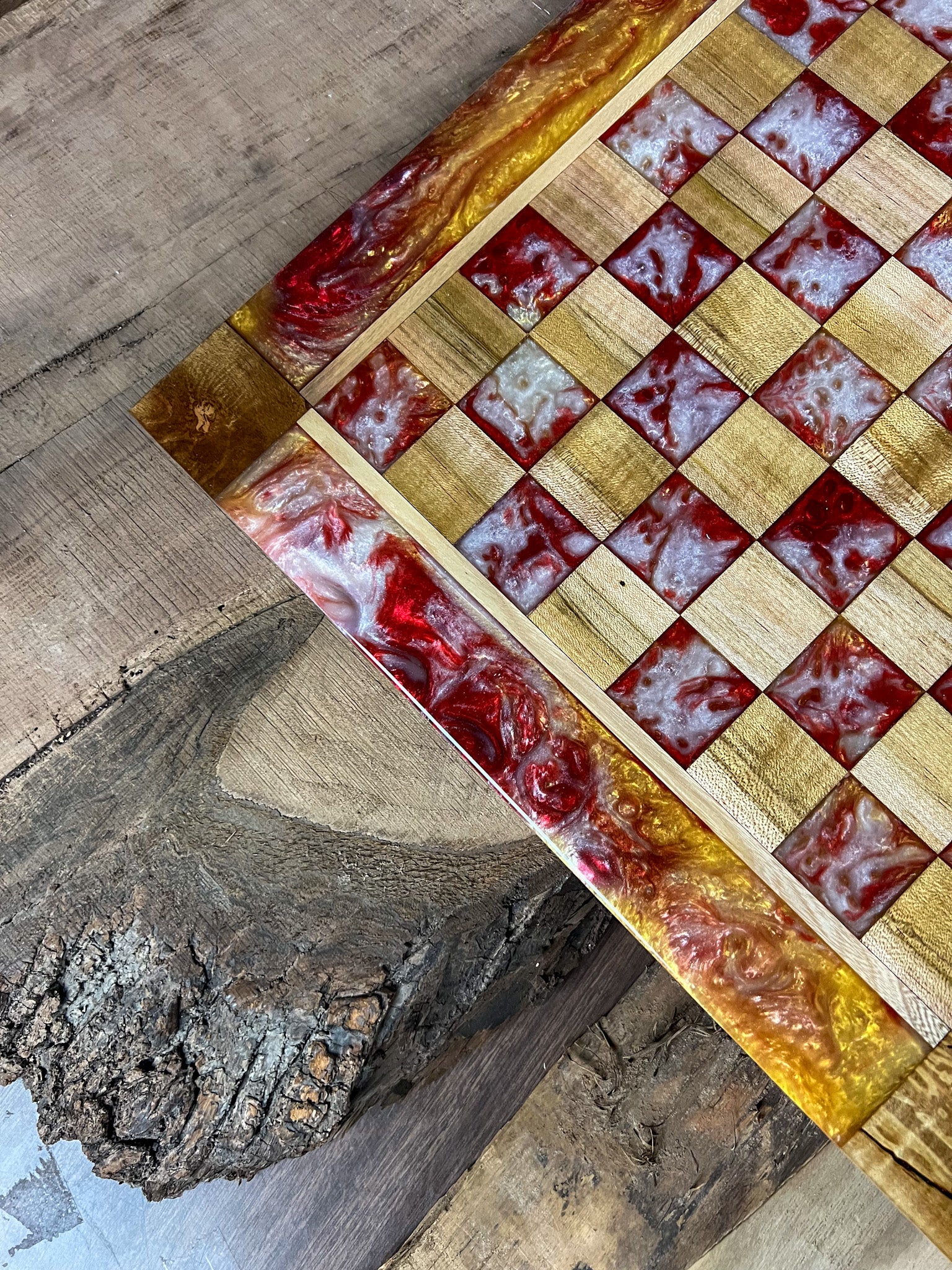Ember Fire Maple Wood Chess Board (With Border)
