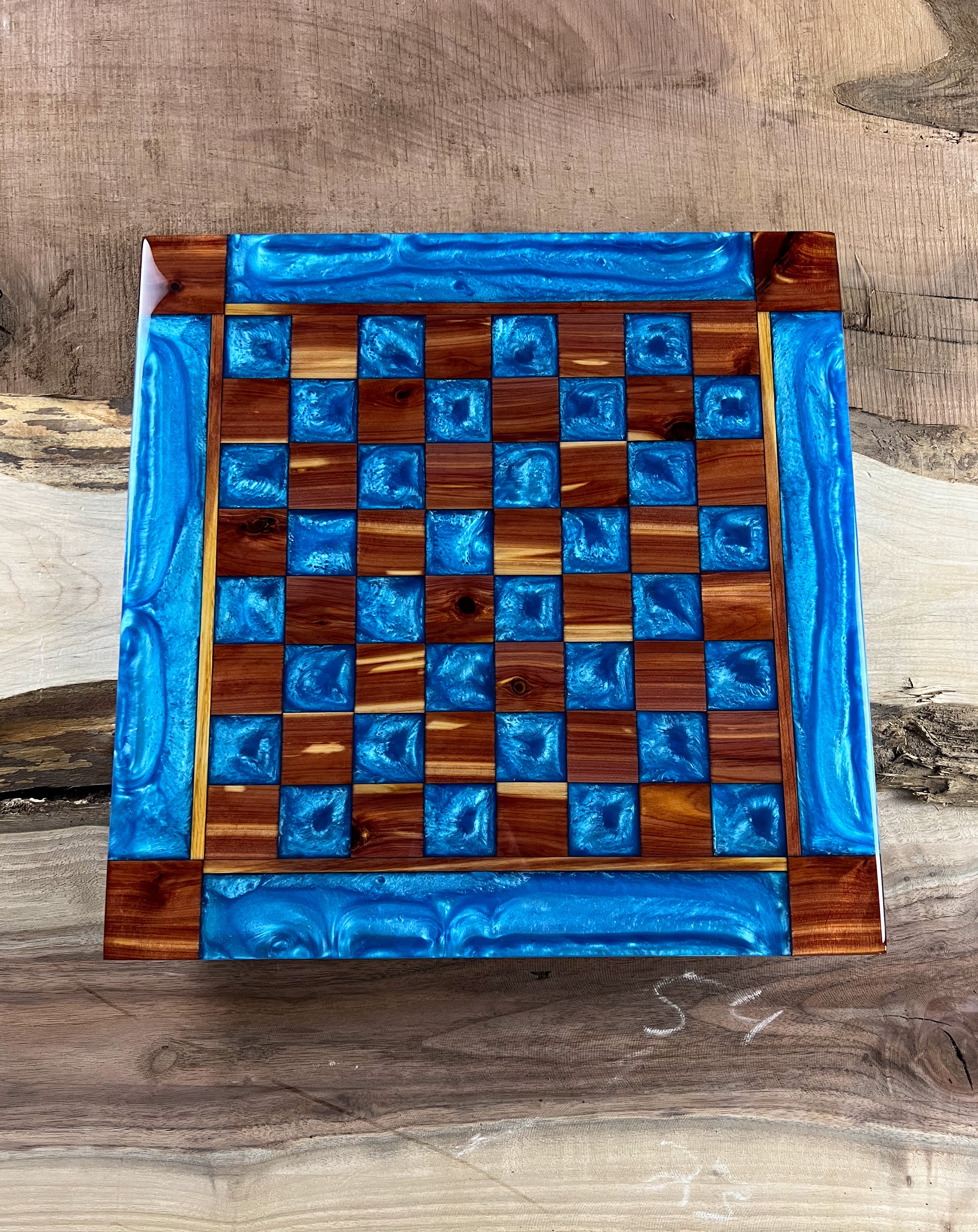 Caribbean Blue Cedar Chess Board (With Border)