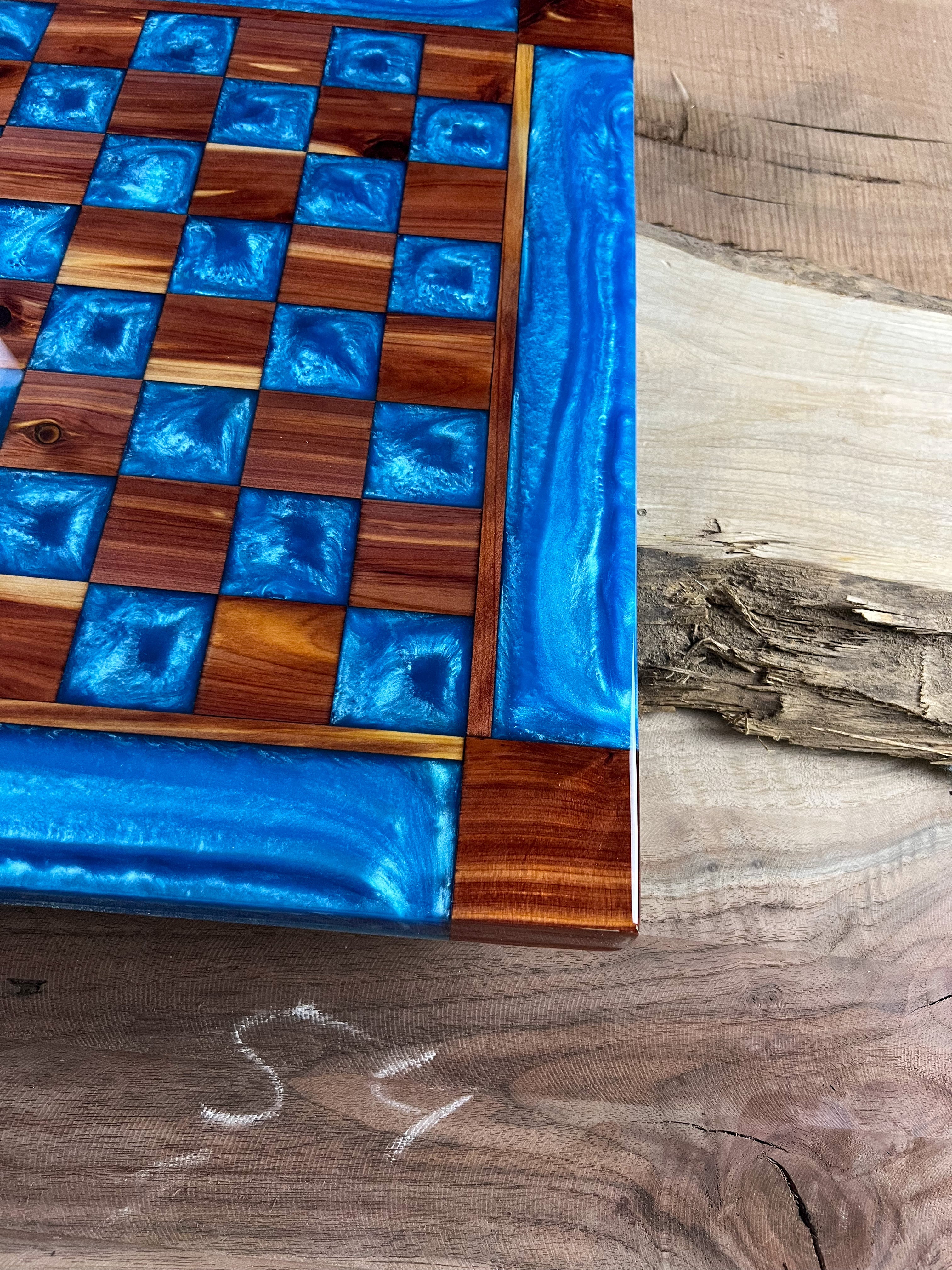 Caribbean Blue Cedar Chess Board (With Border)