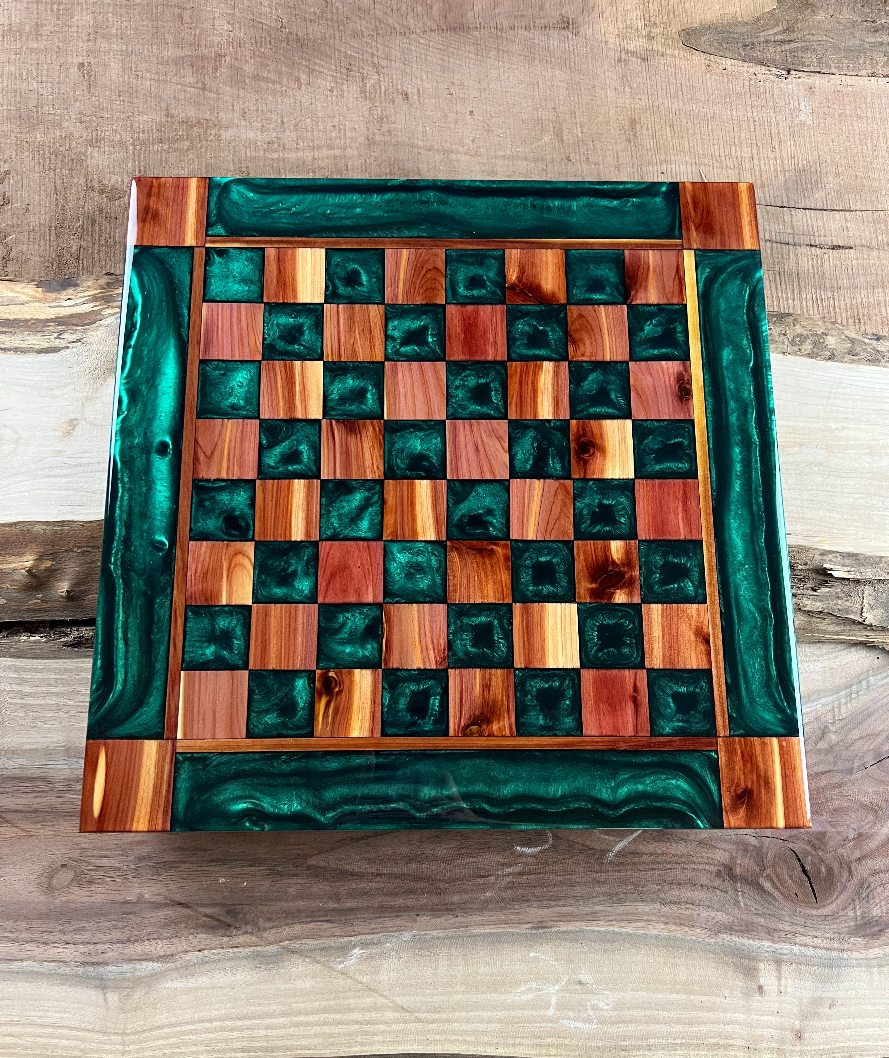 Emerald Green Cedar Chess Board (With Border)