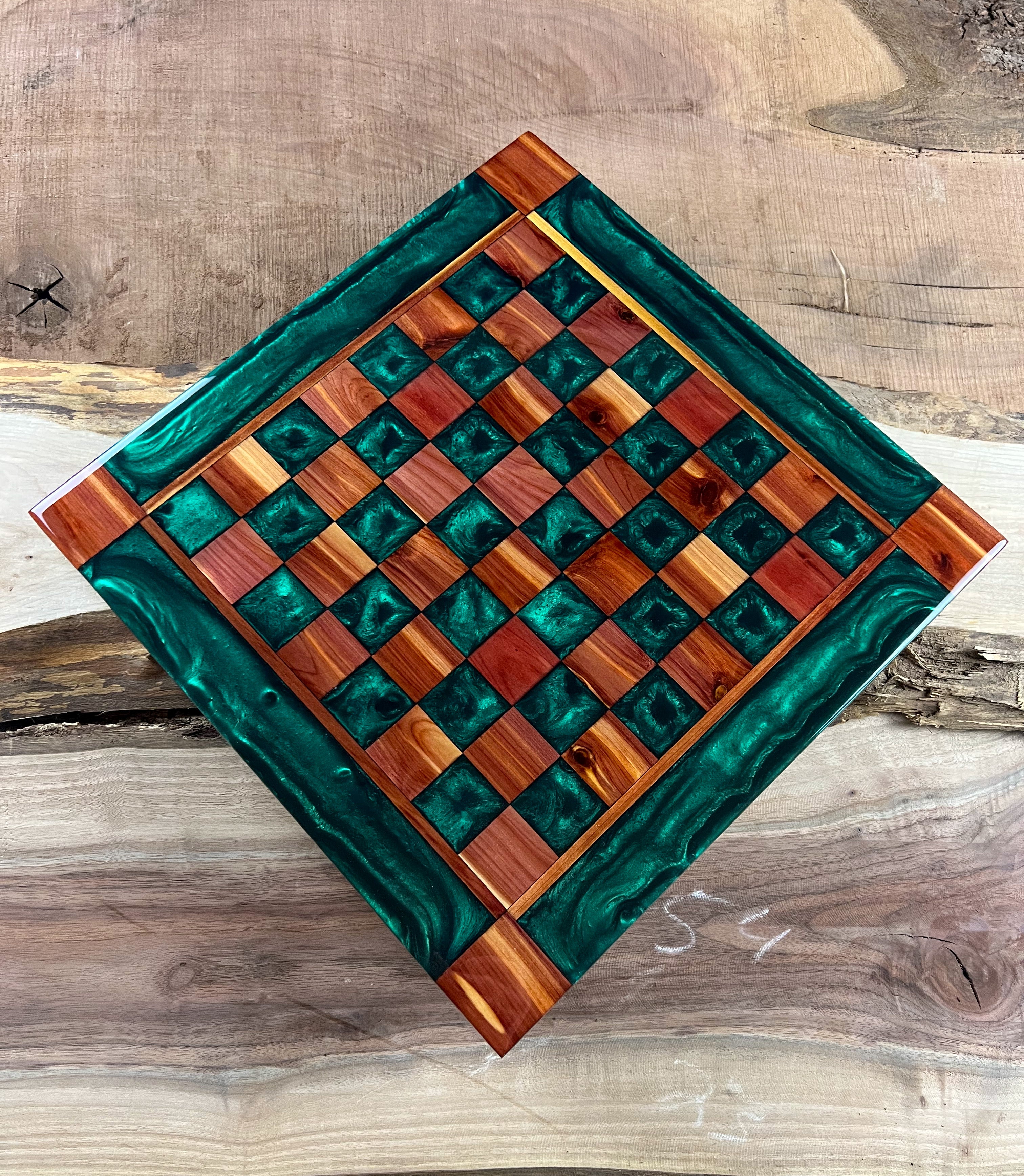 Emerald Green Cedar Chess Board (With Border)