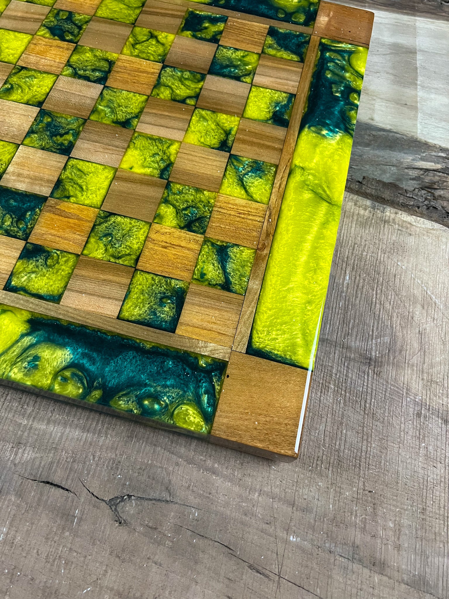 Vivid Golden Emerald Maple Wood Chess Board (With Border)